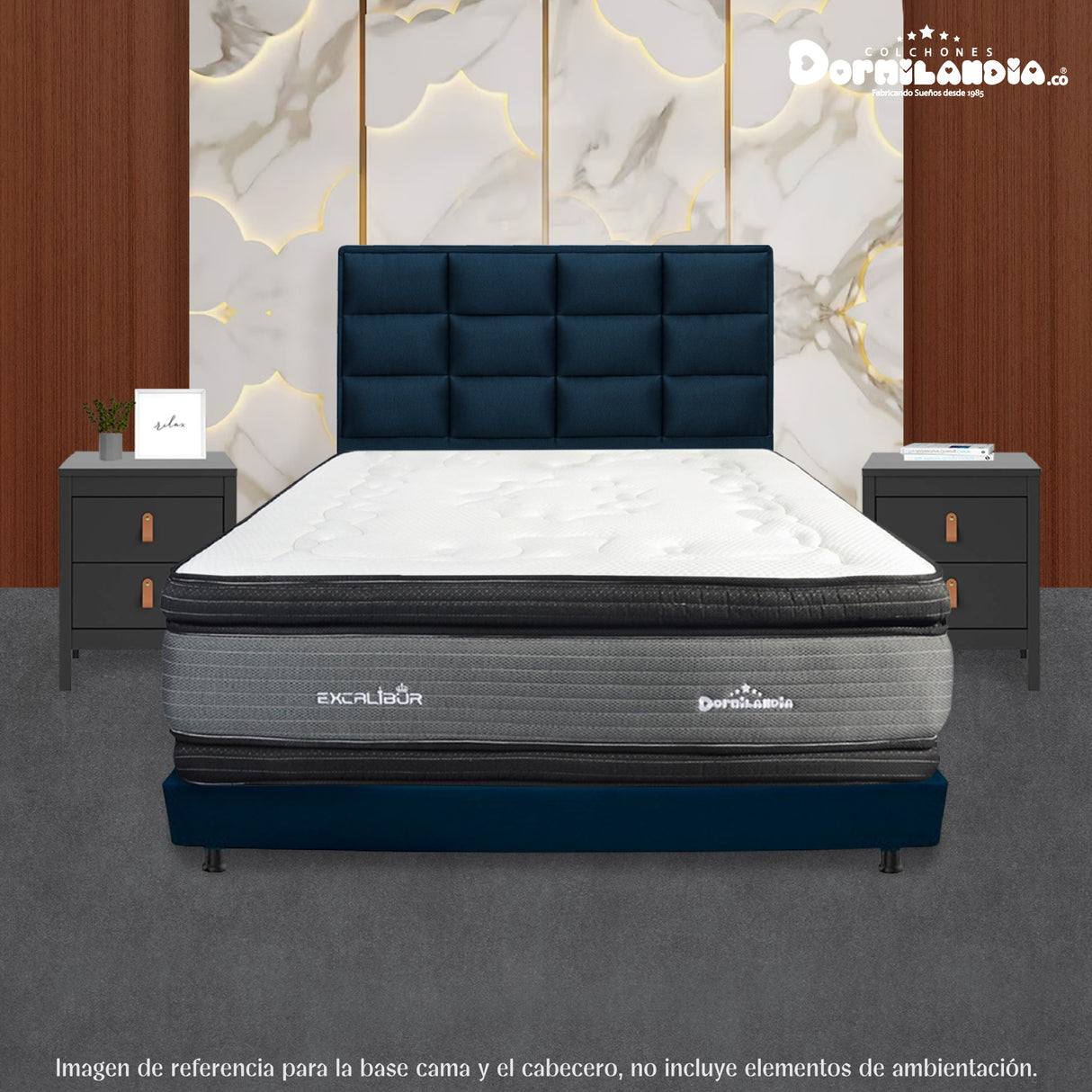 Combo Base Cama Dividida y Cabecero Londres Azul 140x190cm Con Patas - CAMAS | Bylmo