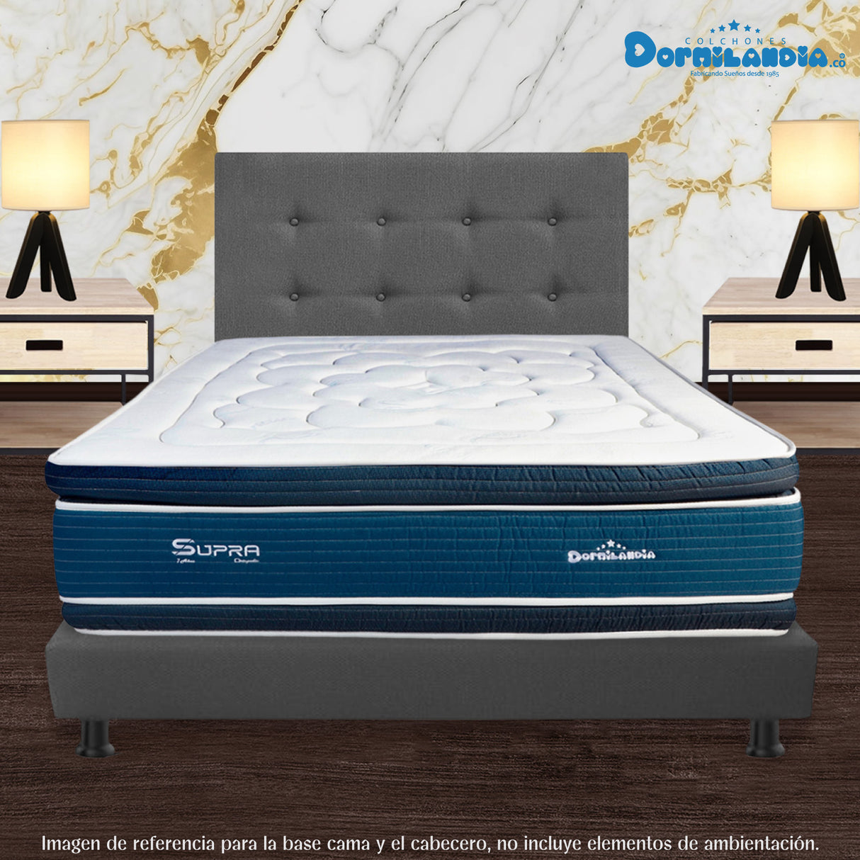 Combo Base Cama y Cabecero Dublín Gris 140x190cm Con Patas - CAMAS | Bylmo