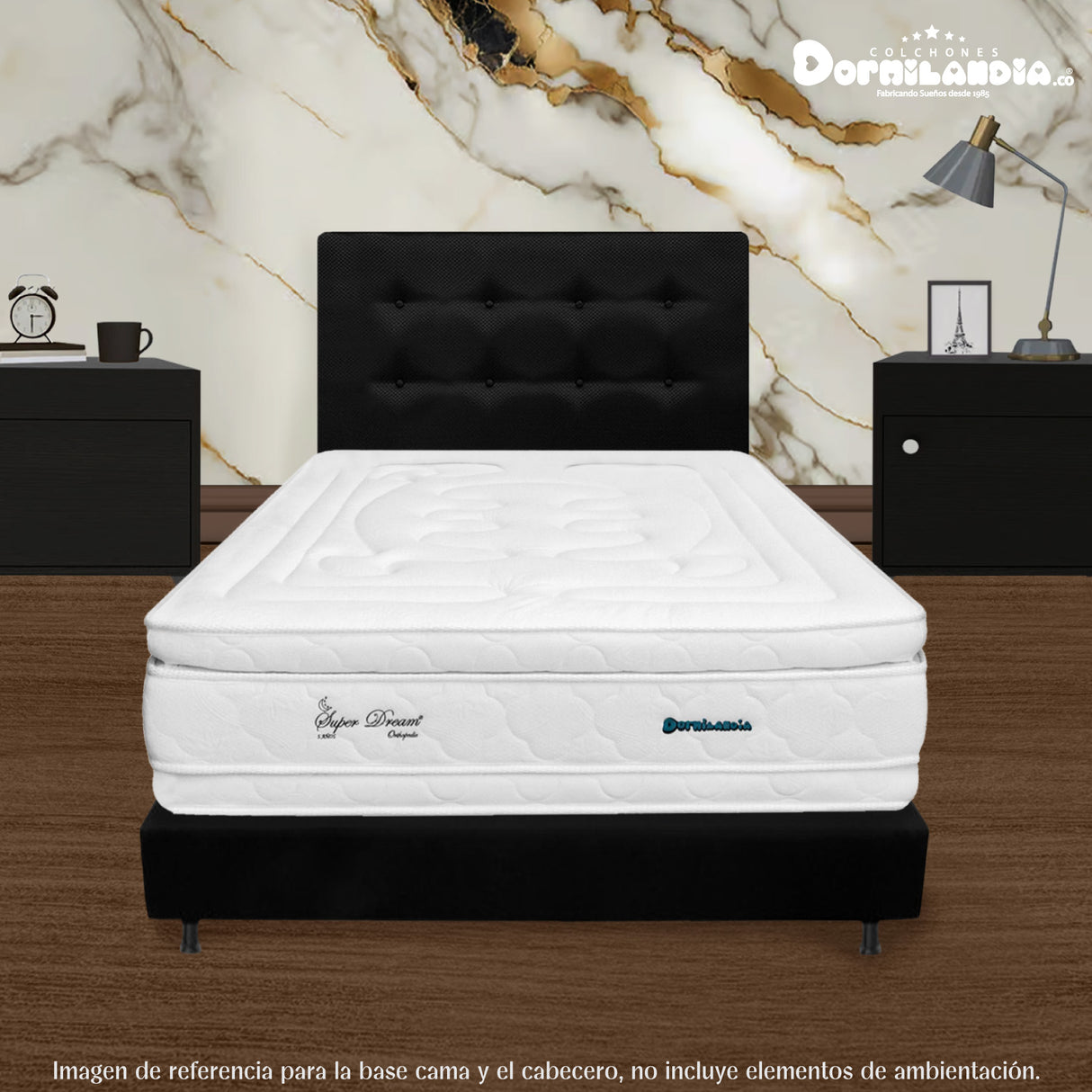 Combo Base Cama y Cabecero Dublín Negro 100x190cm Con Patas - CAMAS | Bylmo