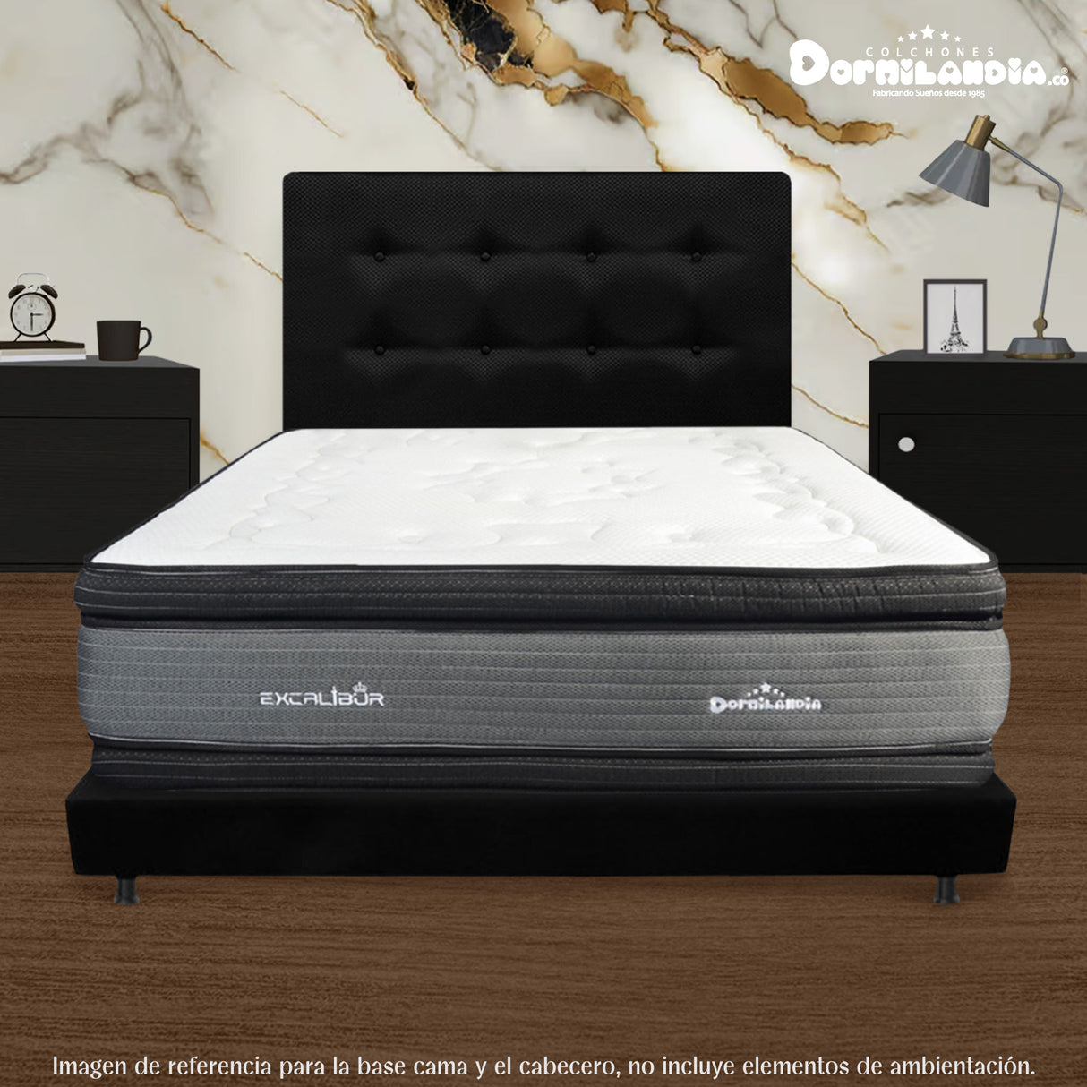 Combo Base Cama y Cabecero Dublín Negro 120x190cm Con Patas - CAMAS | Bylmo