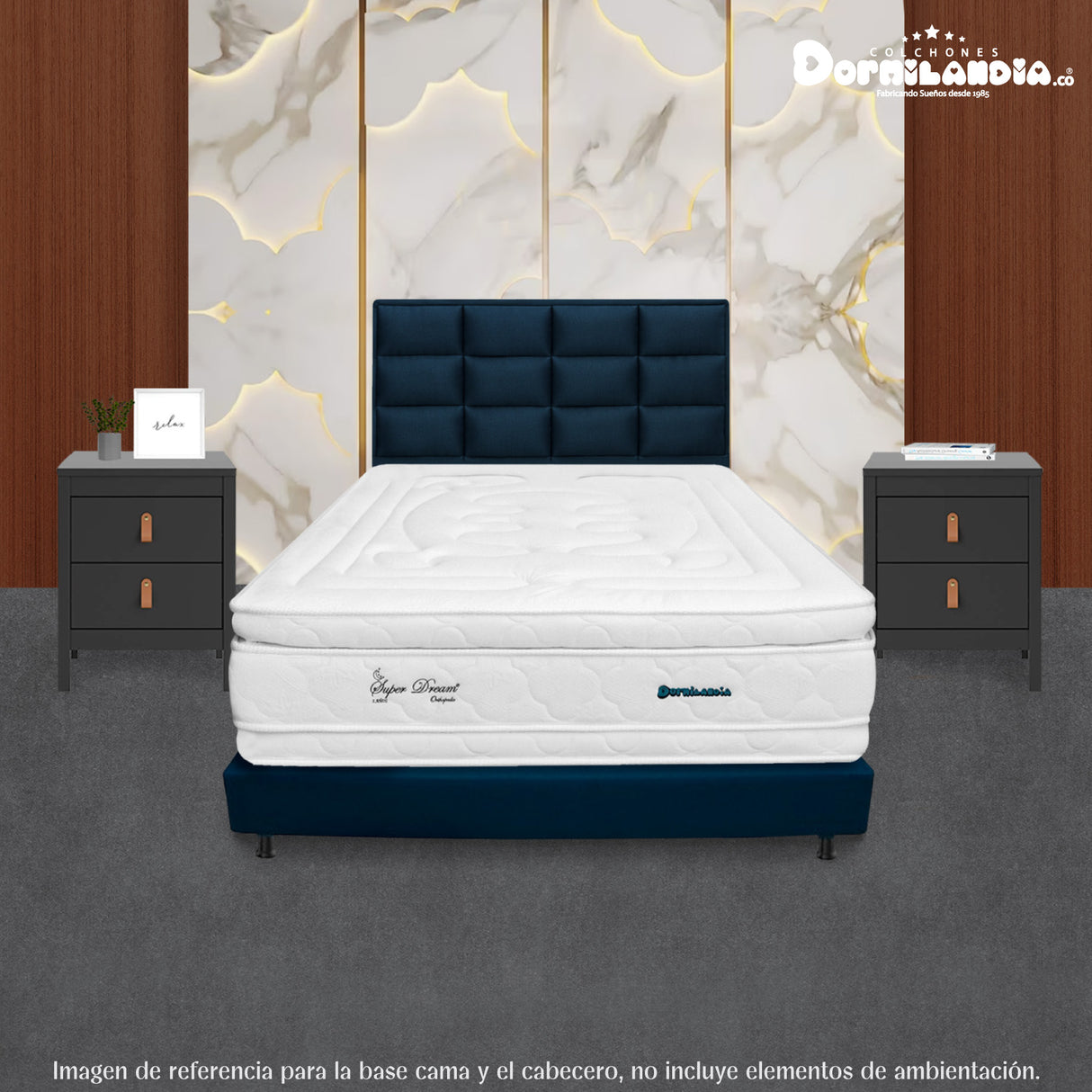 Combo Base Cama y Cabecero Londres Azul 100x190cm Con Patas - CAMAS | Bylmo