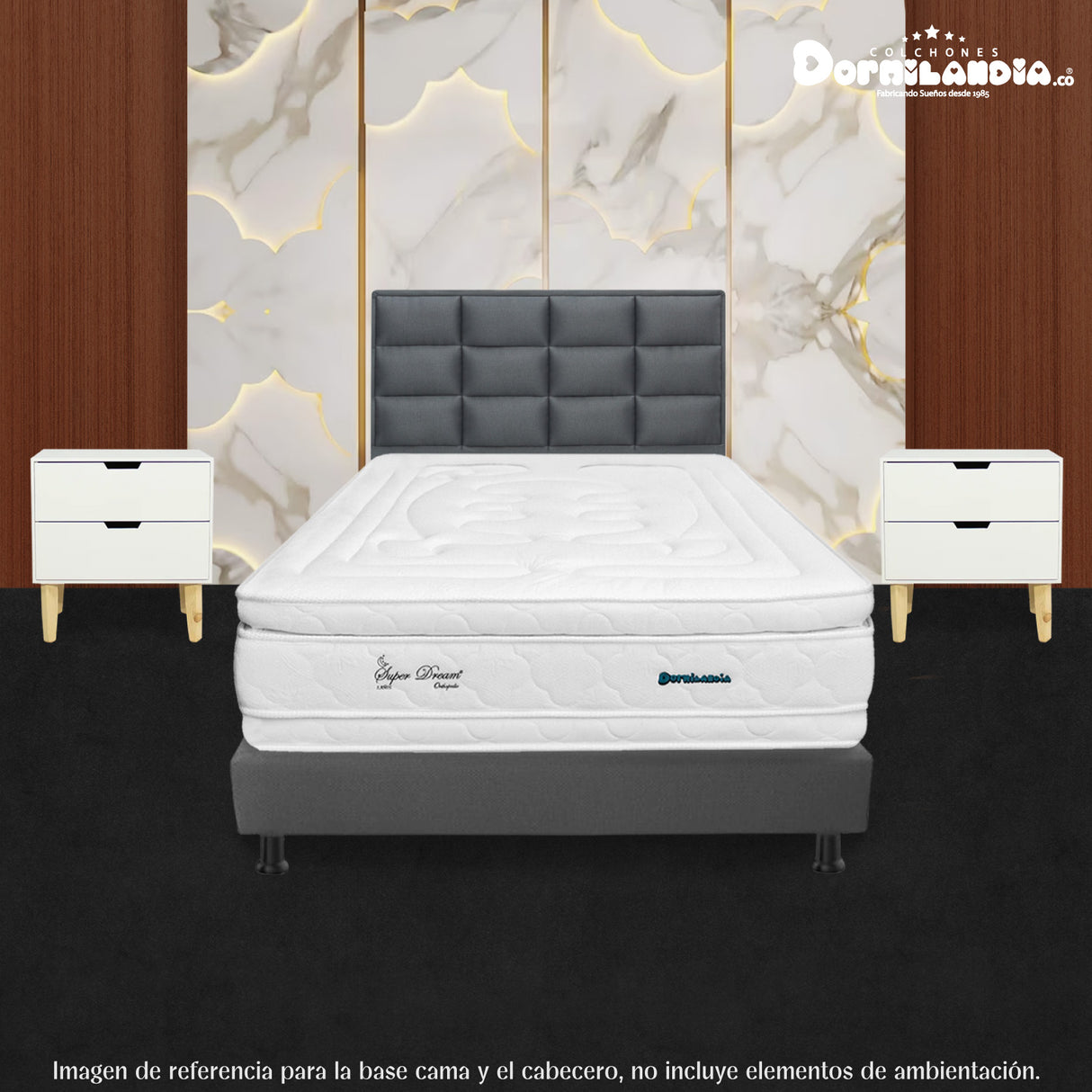 Combo Base Cama y Cabecero Londres Gris 100x190cm Con Patas - CAMAS | Bylmo