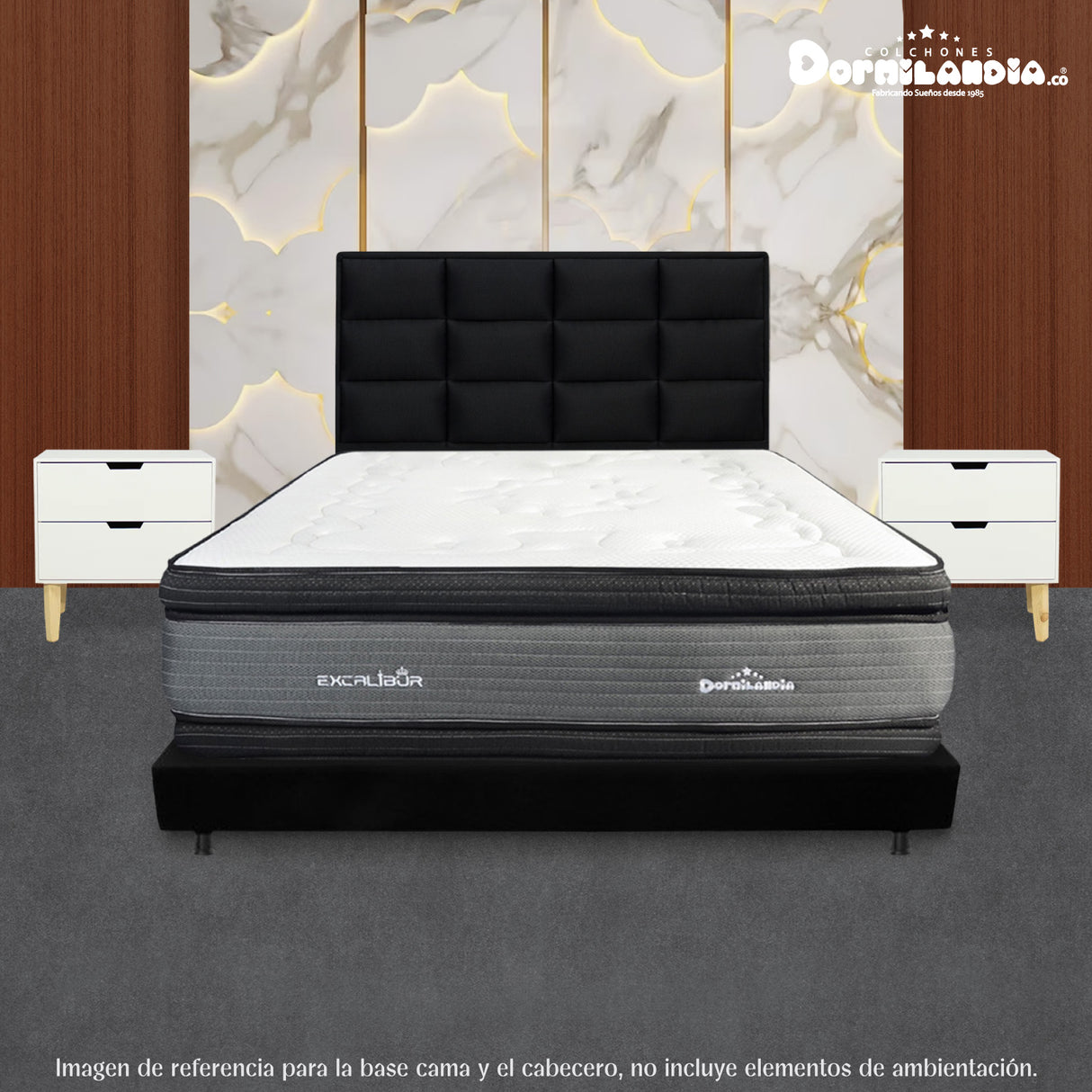 Combo Base Cama y Cabecero Londres Negro 140x190cm Con Patas - CAMAS | Bylmo