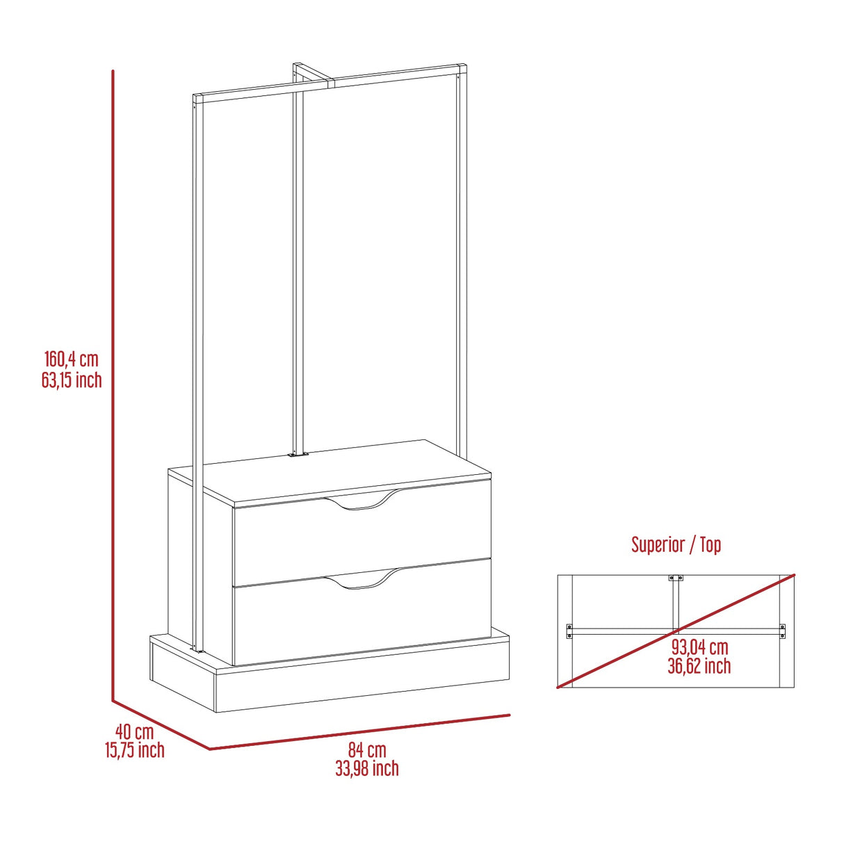 Closet Open Dreams Connect Duna 84x160cm Con Dos Cajones y Sin Puertas - CLOSETS | Bylmo