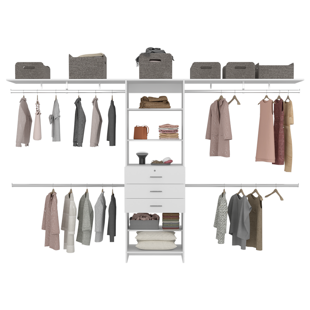 Closet Plego Blanco 300x187.7cm Con Tres Cajones y Sin Puertas - CLOSETS | Bylmo