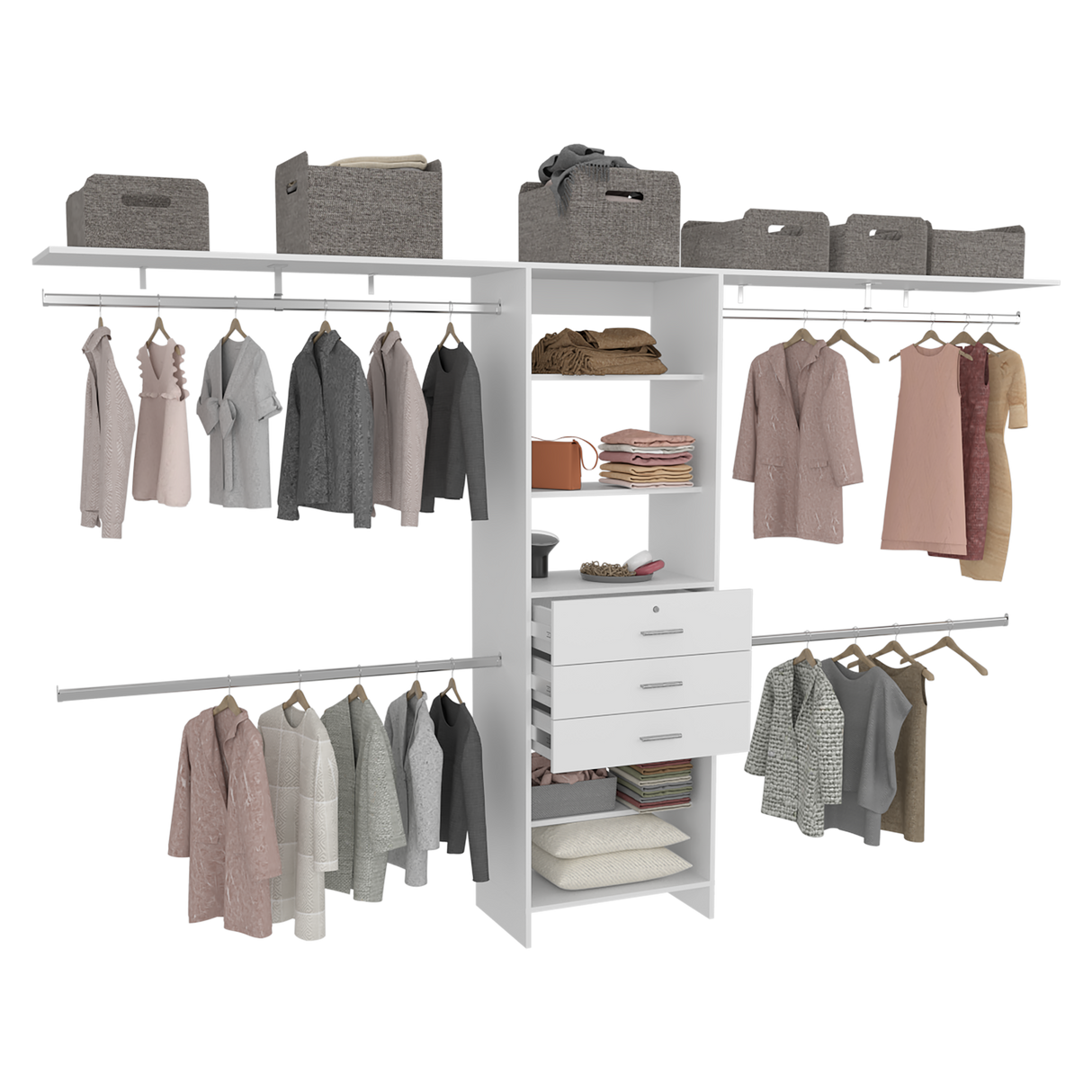 Closet Plego Blanco 300x187.7cm Con Tres Cajones y Sin Puertas - CLOSETS | Bylmo