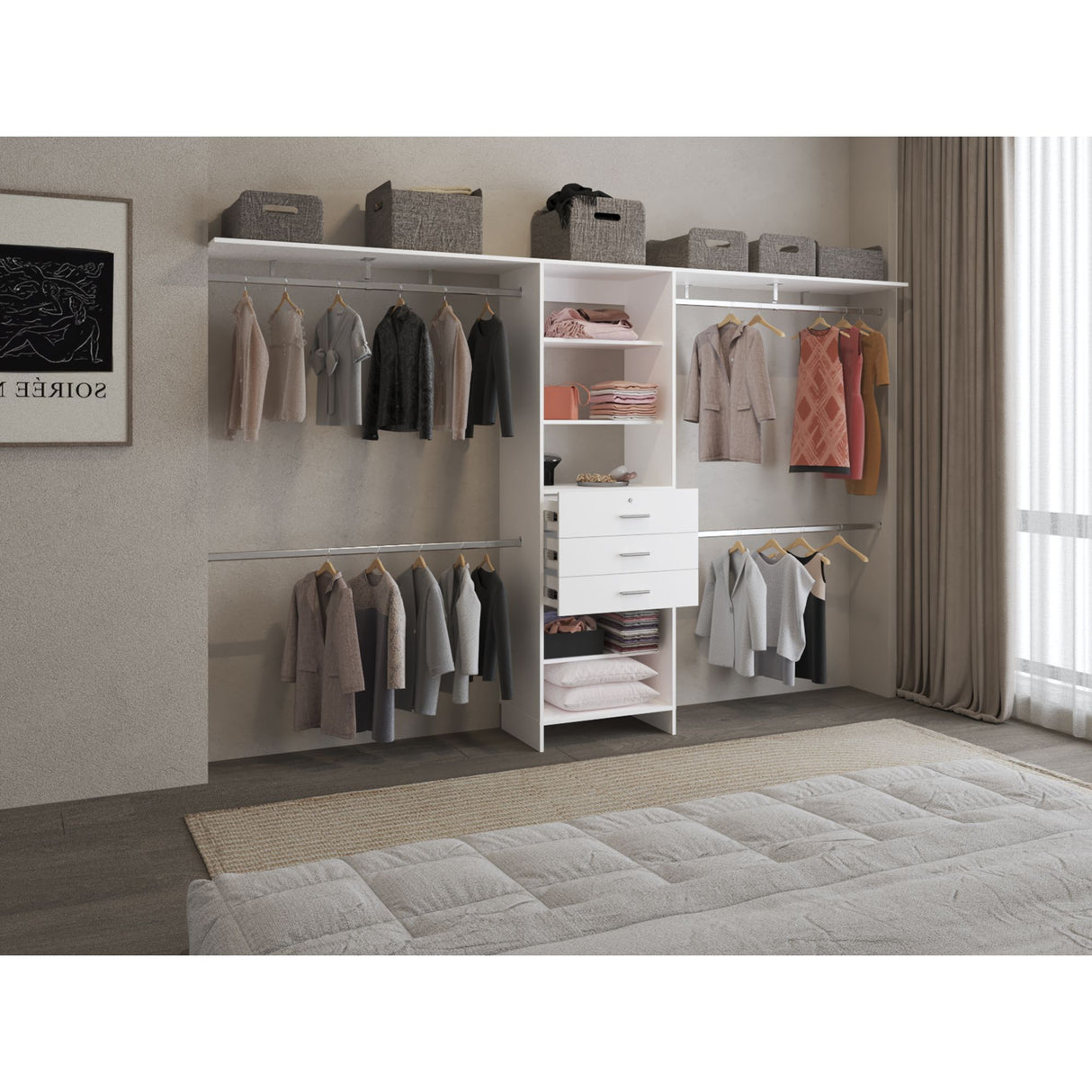 Closet Plego Blanco 300x187.7cm Con Tres Cajones y Sin Puertas - CLOSETS | Bylmo