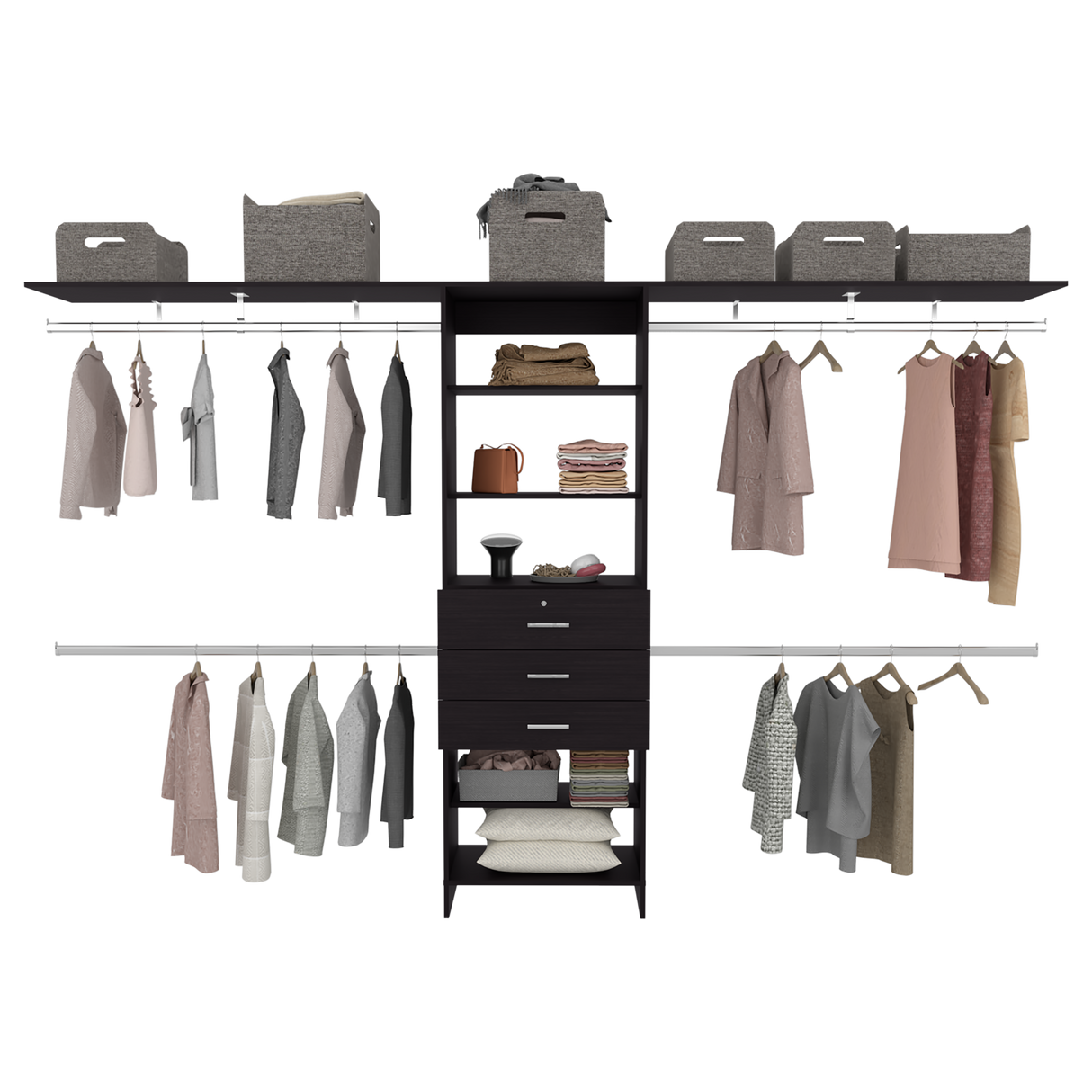 Closet Plego Wengue 300x187.7cm Con Tres Cajones y Sin Puertas - CLOSETS | Bylmo