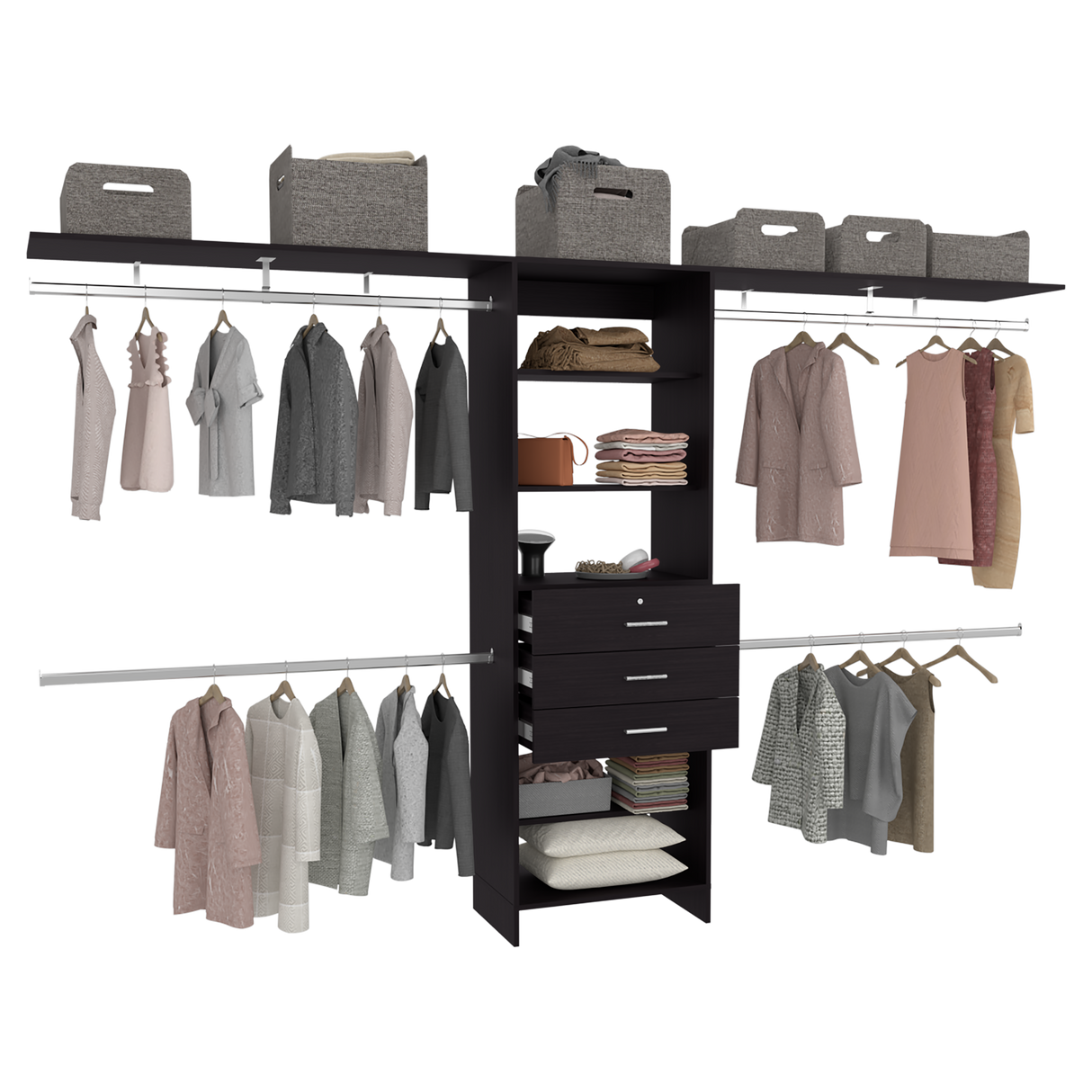 Closet Plego Wengue 300x187.7cm Con Tres Cajones y Sin Puertas - CLOSETS | Bylmo