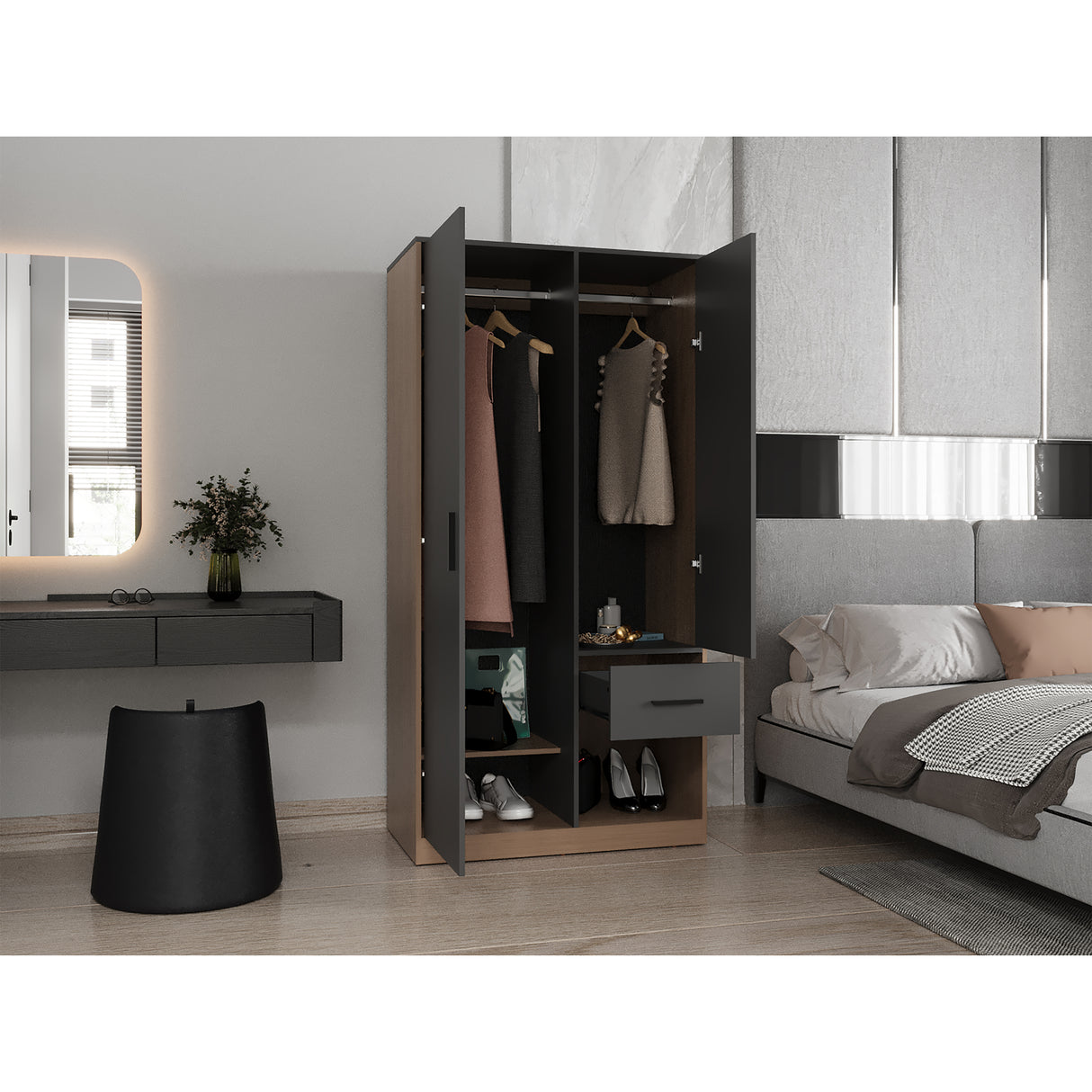 Closet Alder Plomo y Fresno Europeo 90.1x180cm Con Un Cajón y Dos Puertas - CLOSETS | Bylmo