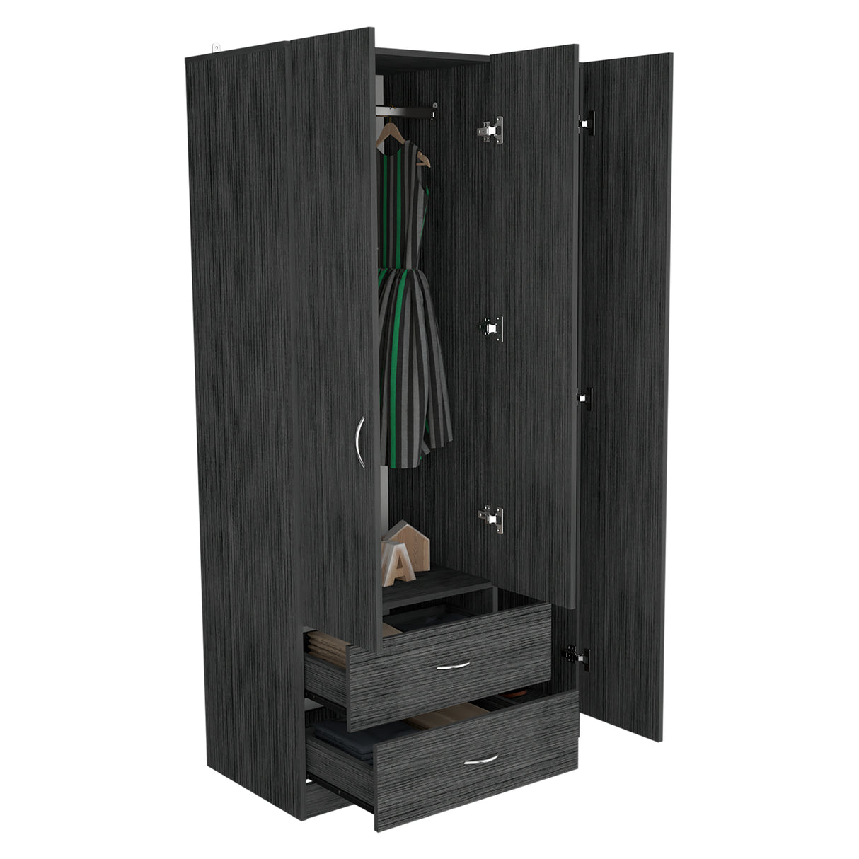 Closet Austral Roble Gris 90x180cm Con Dos Cajones y Tres Puertas - CLOSETS | Bylmo