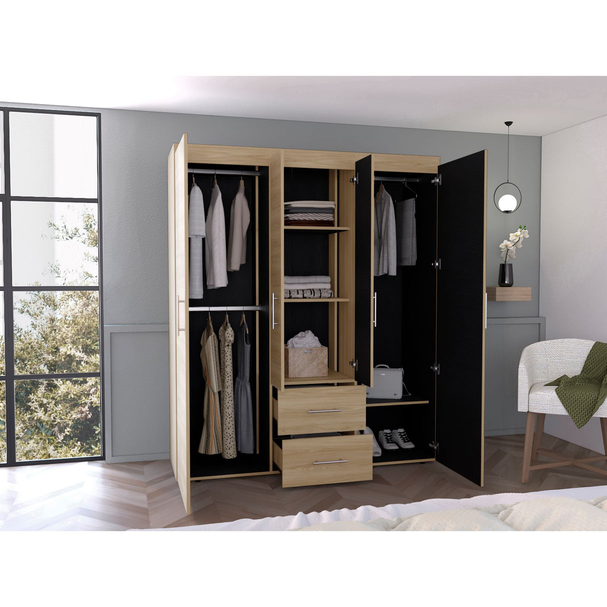 Closet Bariloche Eco Fresno Europeo y Wengue 150.3x177.9cm Con Dos Cajones y Cuatro Puertas - CLOSETS | Bylmo