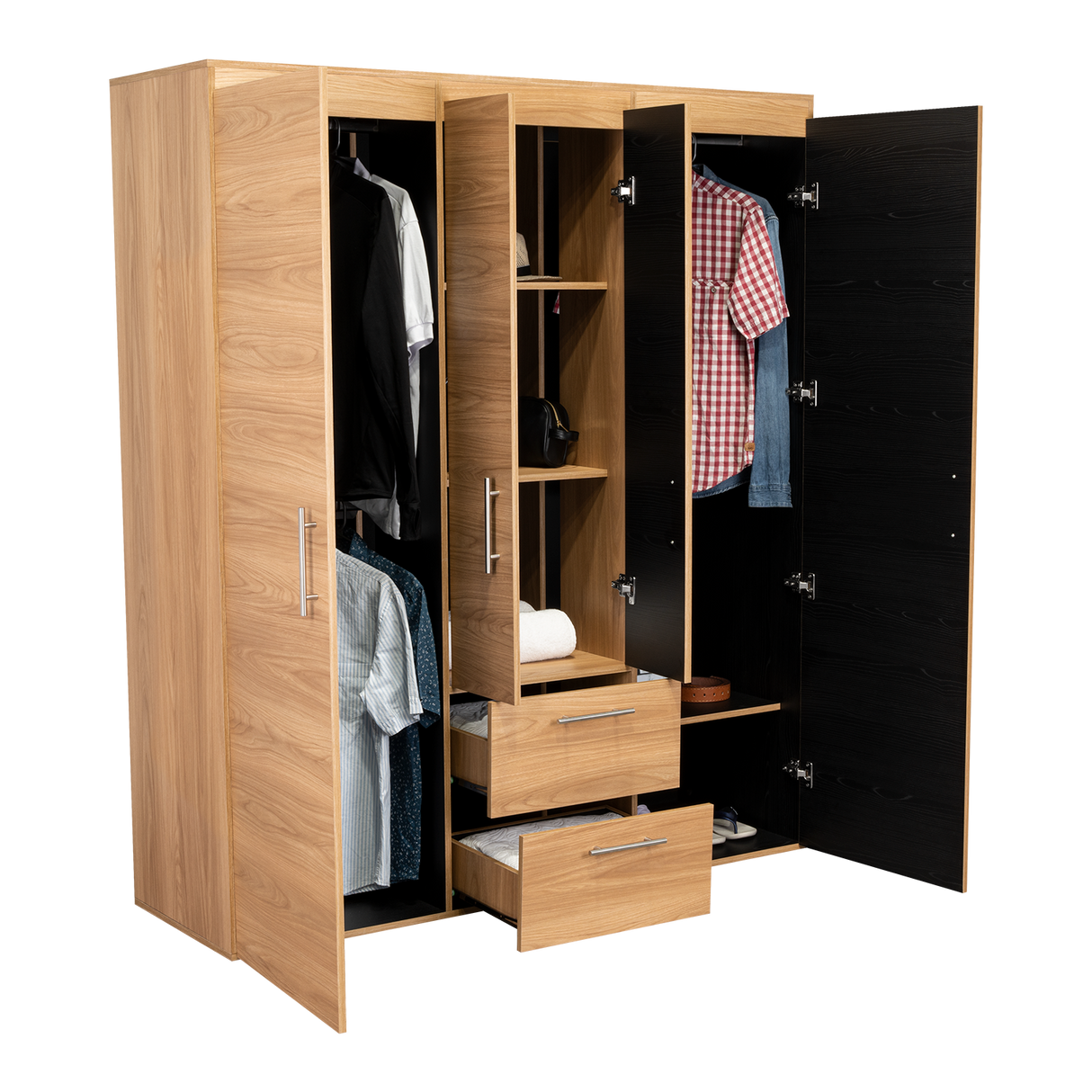 Closet Bariloche Eco Fresno Europeo y Wengue 150.3x177.9cm Con Dos Cajones y Cuatro Puertas - CLOSETS | Bylmo