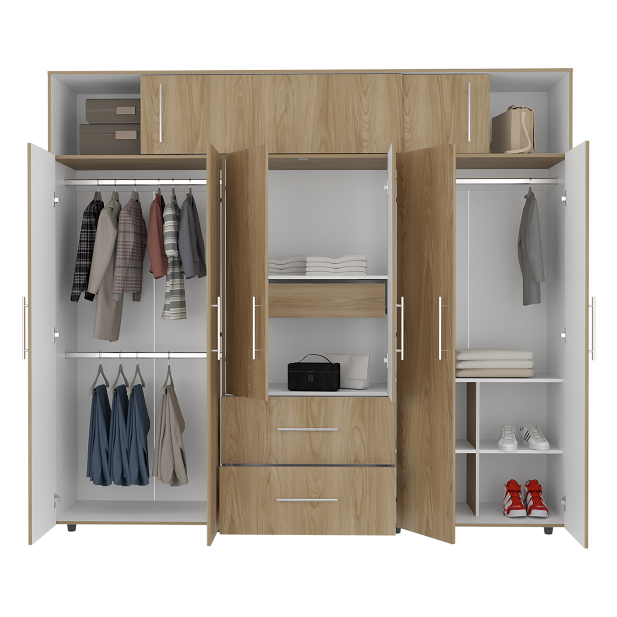 Closet Bigaf Fresno Europeo y Blanco 230x204cm Con Tres Cajones y Ocho Puertas - CLOSETS | Bylmo