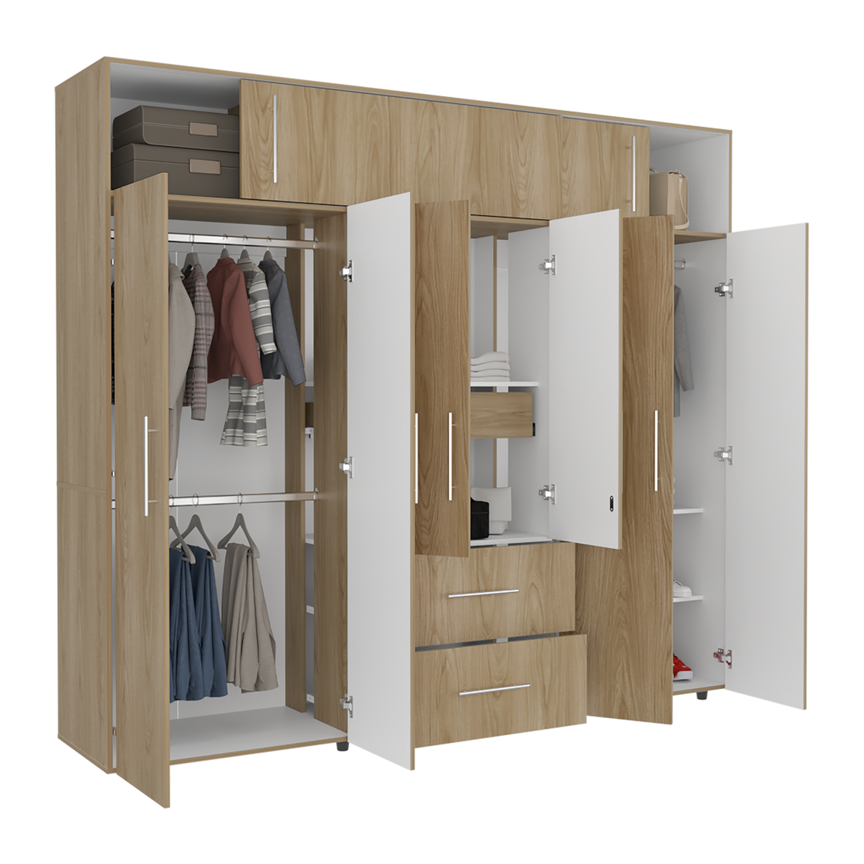 Closet Bigaf Fresno Europeo y Blanco 230x204cm Con Tres Cajones y Ocho Puertas - CLOSETS | Bylmo