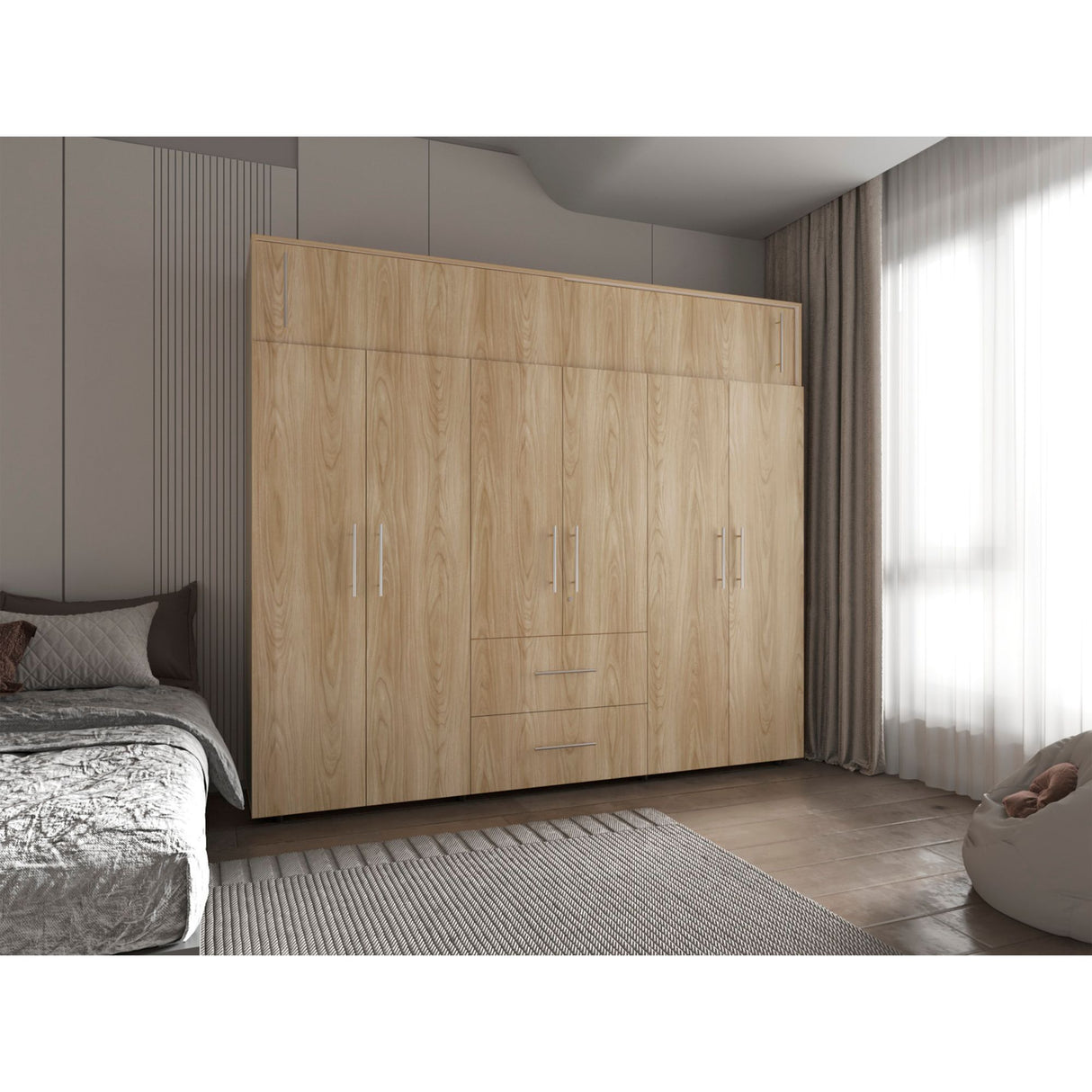 Closet Bigaf Fresno Europeo y Blanco 230x204cm Con Tres Cajones y Ocho Puertas - CLOSETS | Bylmo