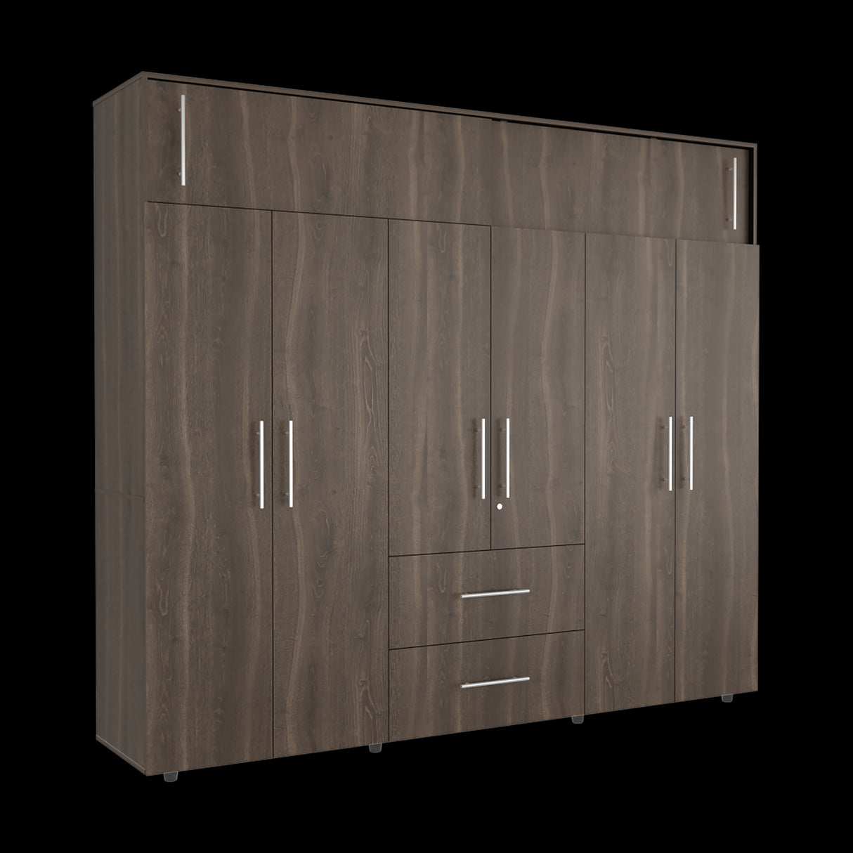 Closet Bigaf Milan y Wengue 230x204cm Con Tres Cajones y Ocho Puertas - CLOSETS | Bylmo