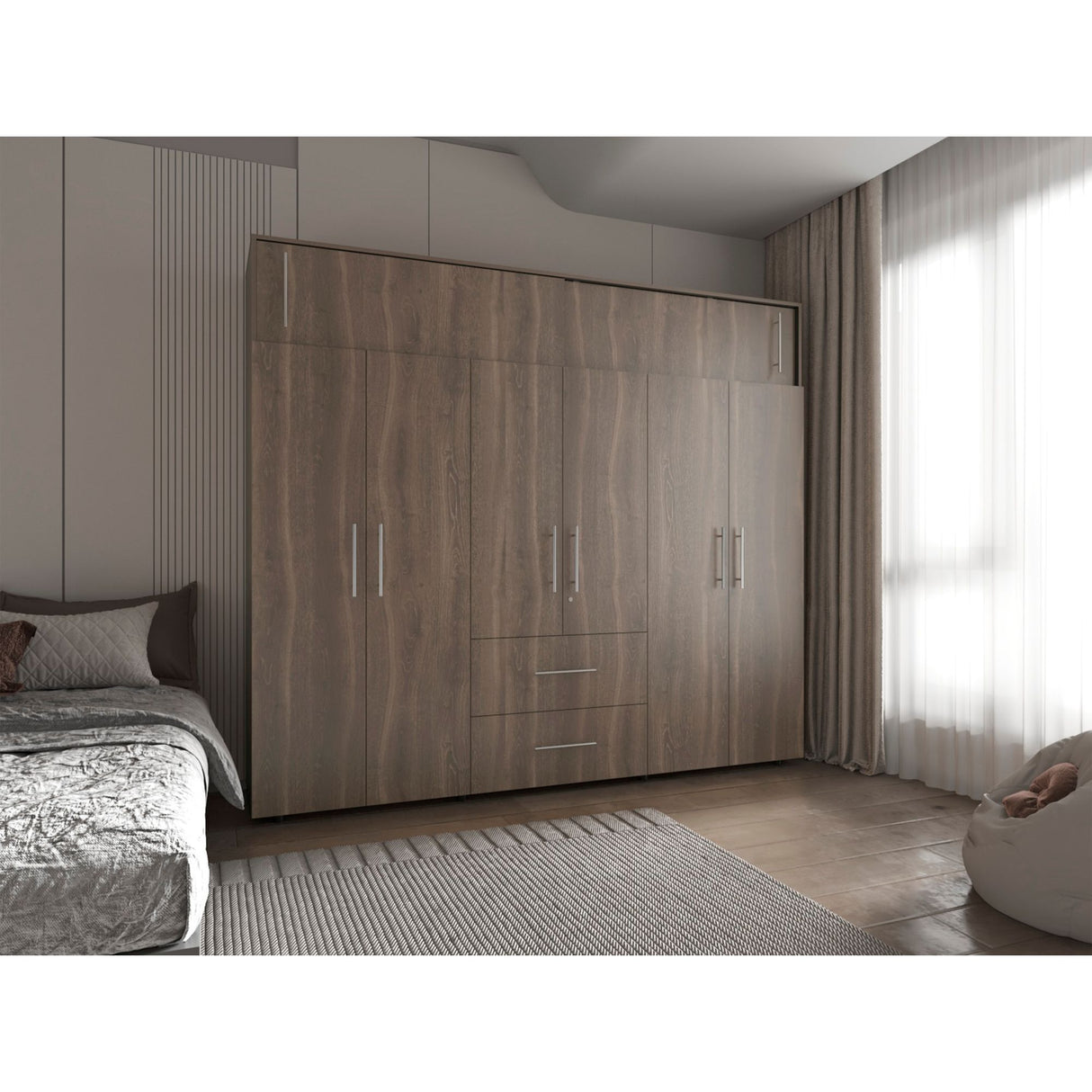 Closet Bigaf Milan y Wengue 230x204cm Con Tres Cajones y Ocho Puertas - CLOSETS | Bylmo