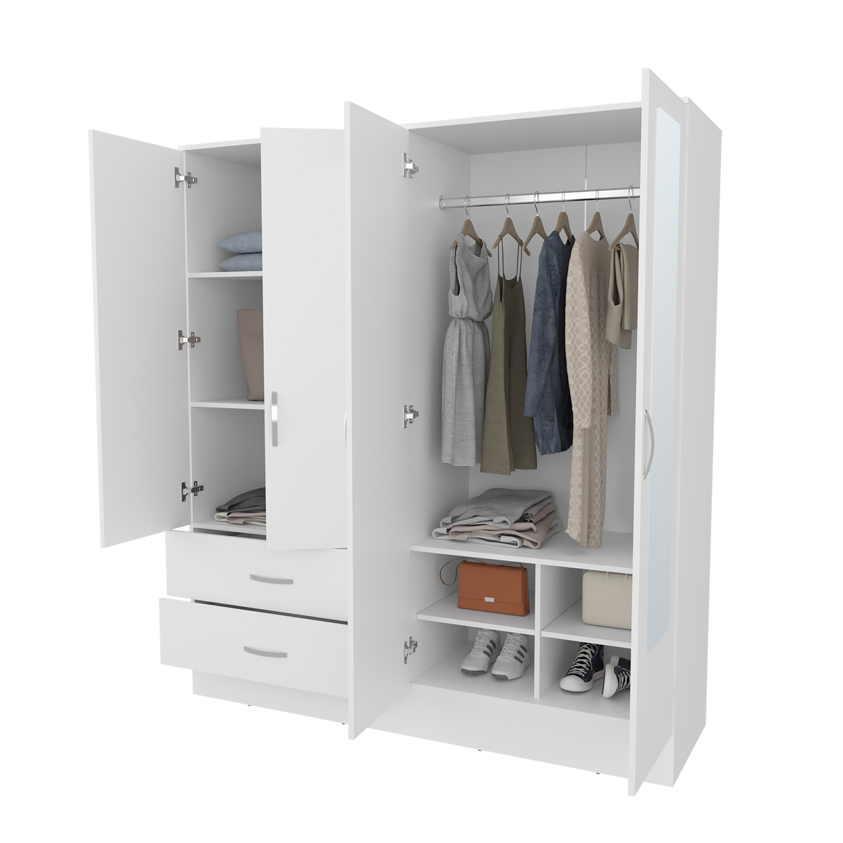 Closet Bolton Blanco 120x180.6cm Con Dos Cajones Tres Puertas y Espejo - CLOSETS | Bylmo