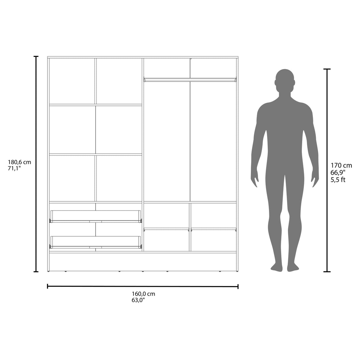 Closet Bolton Blanco 120x180.6cm Con Dos Cajones Tres Puertas y Espejo - CLOSETS | Bylmo