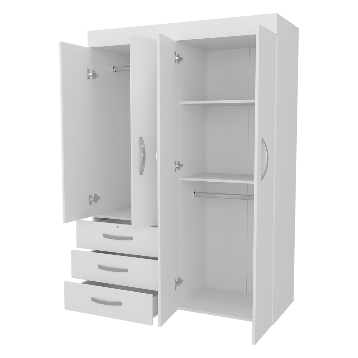 Closet Denver Blanco 119.2x172.8cm Con Tres Cajones y Cuatro Puertas - CLOSETS | Bylmo