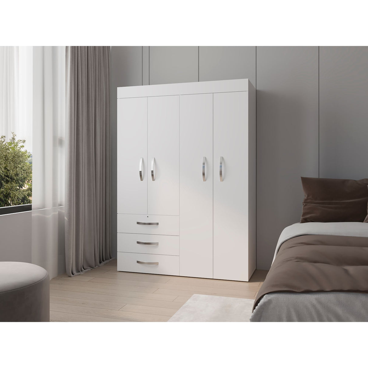 Closet Denver Blanco 119.2x172.8cm Con Tres Cajones y Cuatro Puertas - CLOSETS | Bylmo