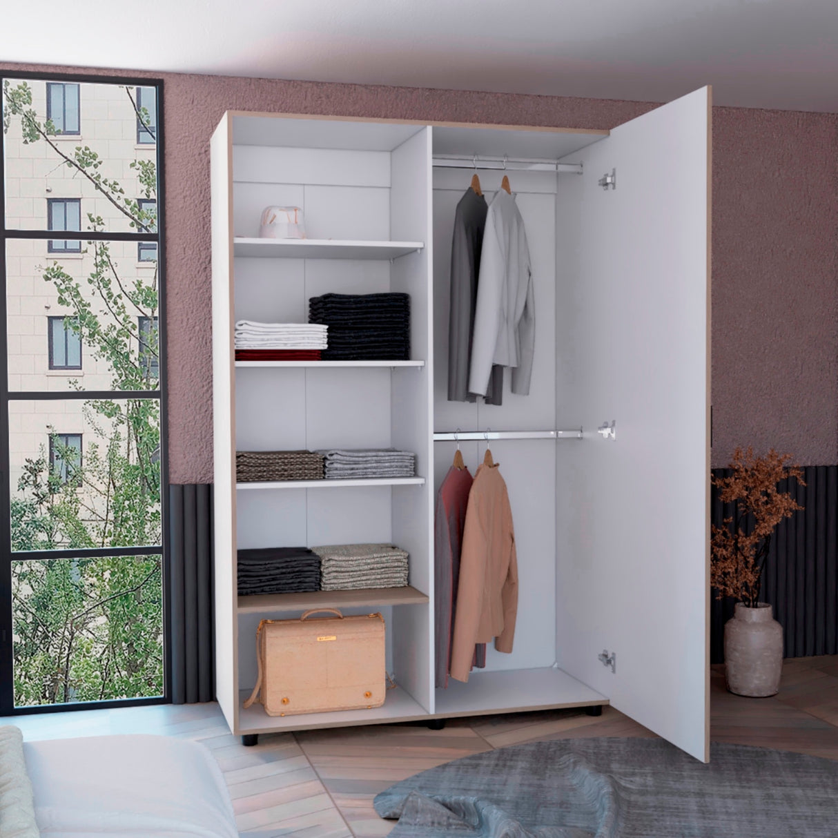 Closet Eco Bardolino y Blanco 120.1x184cm Sin Cajones y Una Puerta - CLOSETS | Bylmo