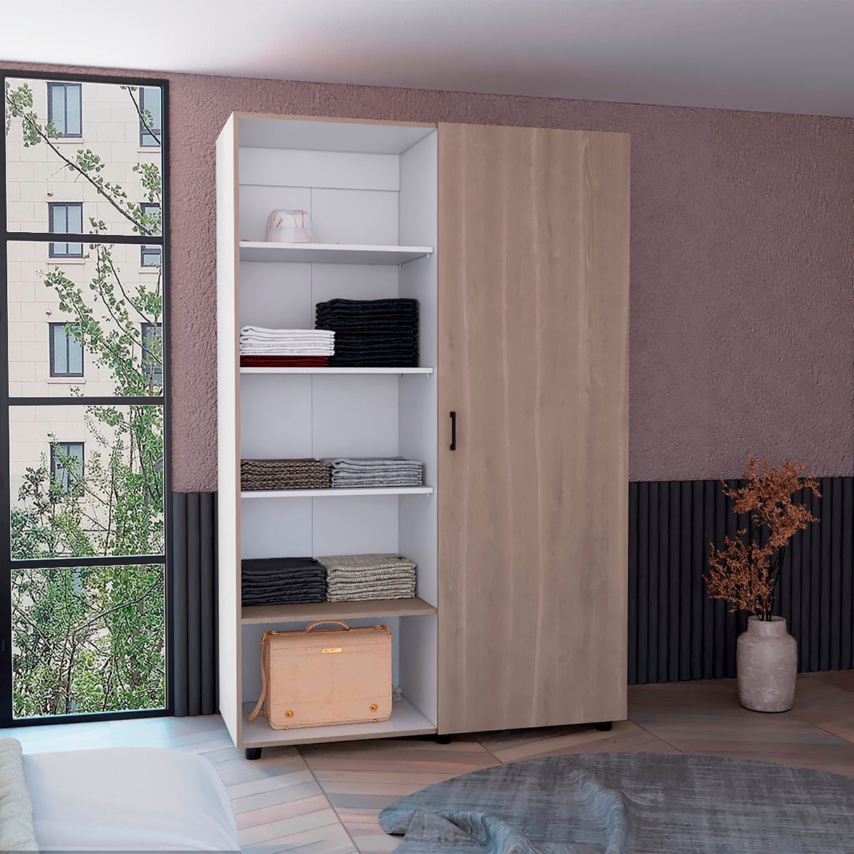 Closet Eco Bardolino y Blanco 120.1x184cm Sin Cajones y Una Puerta - CLOSETS | Bylmo