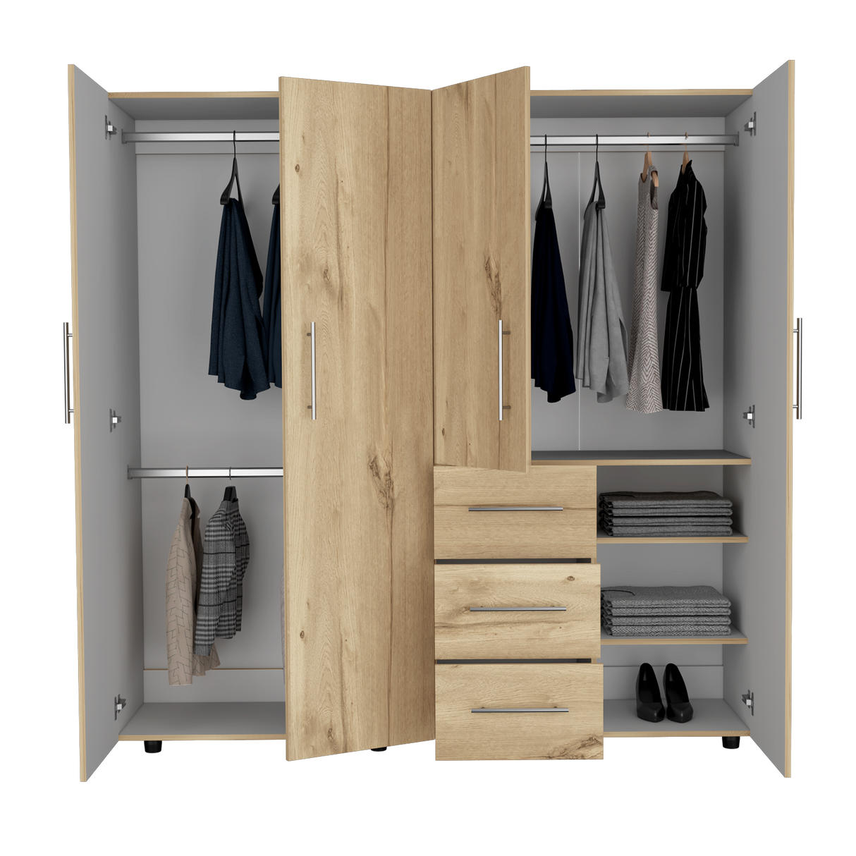 Closet Harlem Eco Duna y Blanco 181x184cm Con Tres Cajones y Cuatro Puertas - CLOSETS | Bylmo