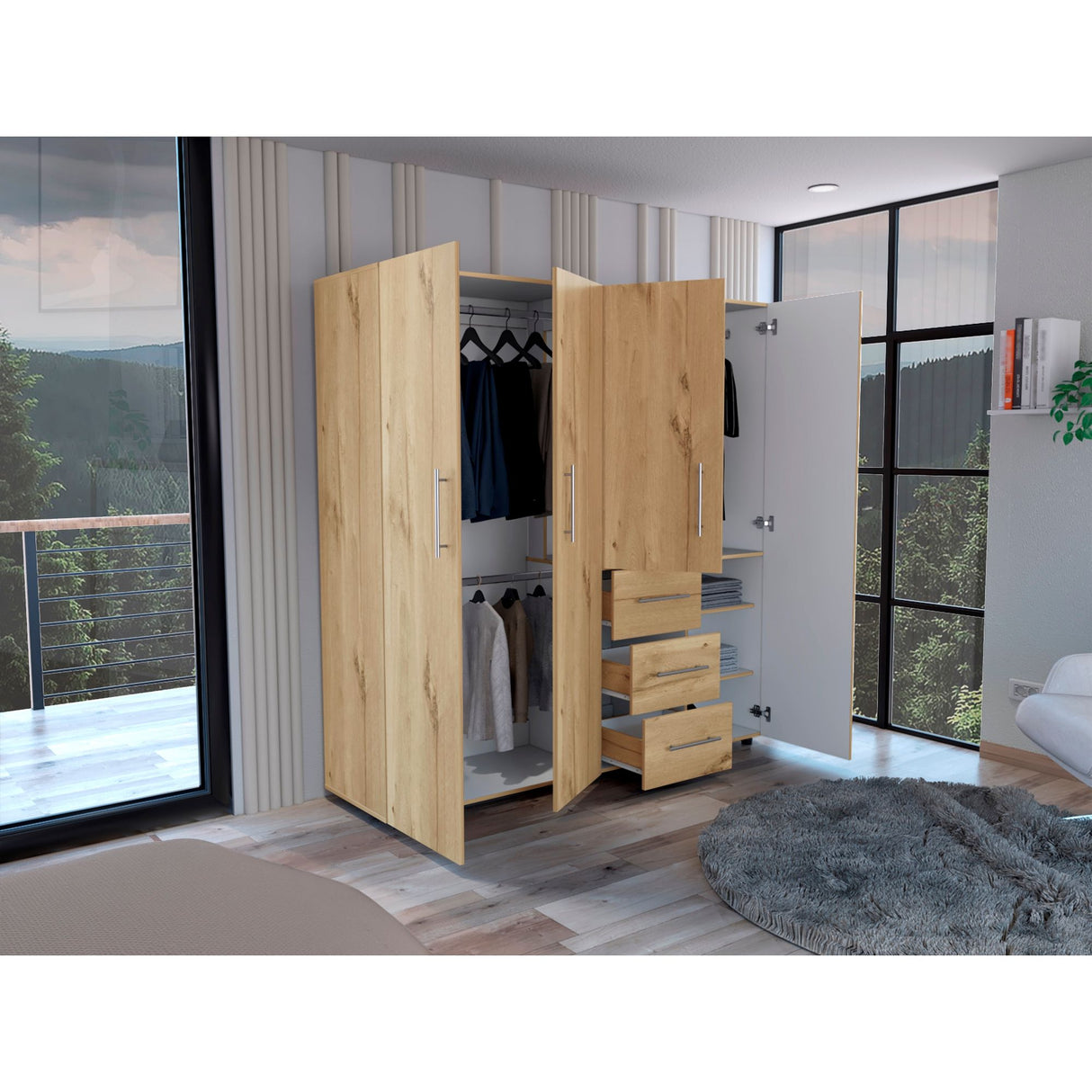 Closet Harlem Eco Duna y Blanco 181x184cm Con Tres Cajones y Cuatro Puertas - CLOSETS | Bylmo