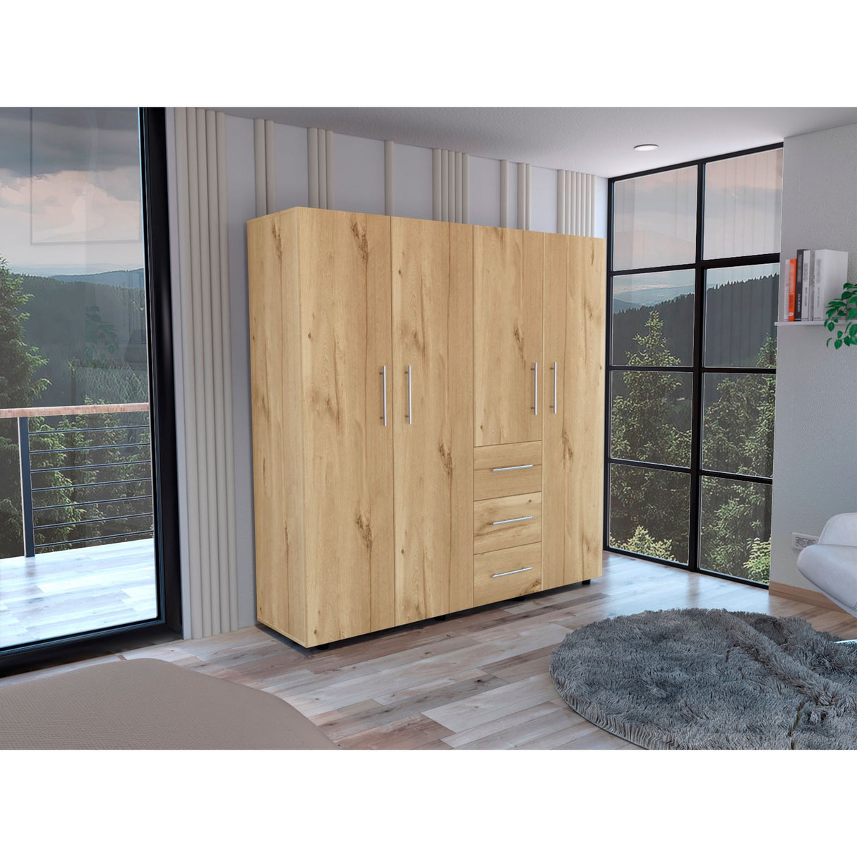 Closet Harlem Eco Duna y Blanco 181x184cm Con Tres Cajones y Cuatro Puertas - CLOSETS | Bylmo