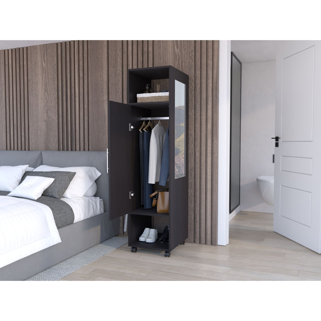 Closet Custer Wengue 40x160cm Sin Cajones Una Puerta y Espejo - CLOSETS | Bylmo