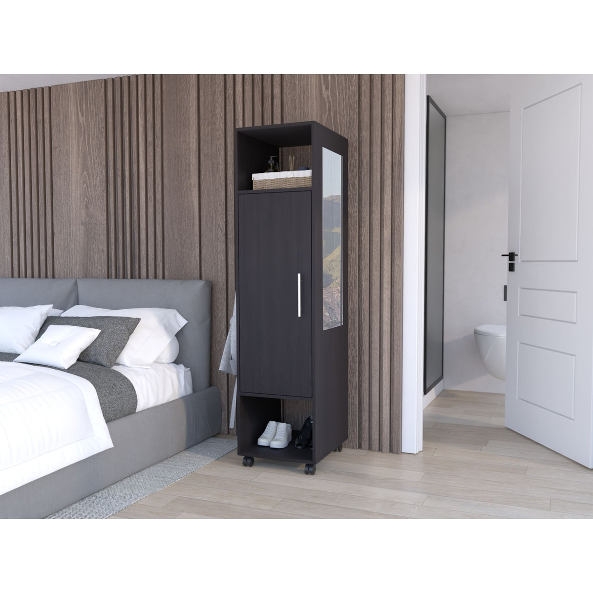 Closet Custer Wengue 40x160cm Sin Cajones Una Puerta y Espejo - CLOSETS | Bylmo