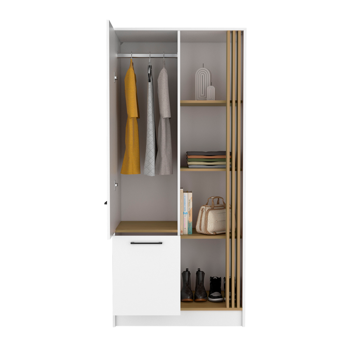 Closet Vance Blanco y Fresno Europeo 80x180cm Con Un Cajón y Una Puerta - CLOSETS | Bylmo