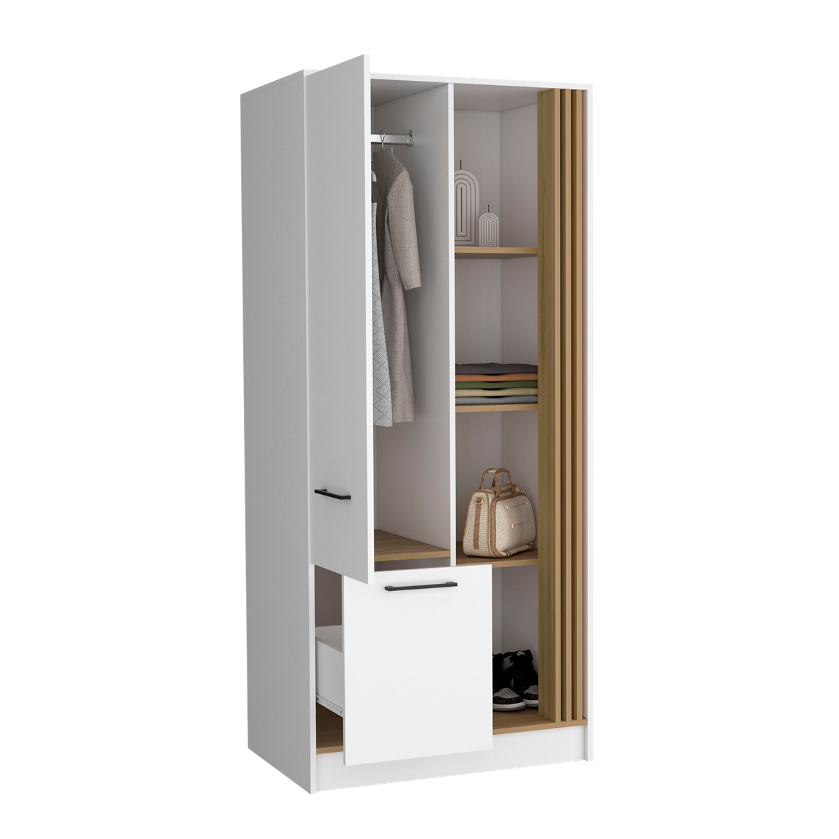 Closet Vance Blanco y Fresno Europeo 80x180cm Con Un Cajón y Una Puerta - CLOSETS | Bylmo