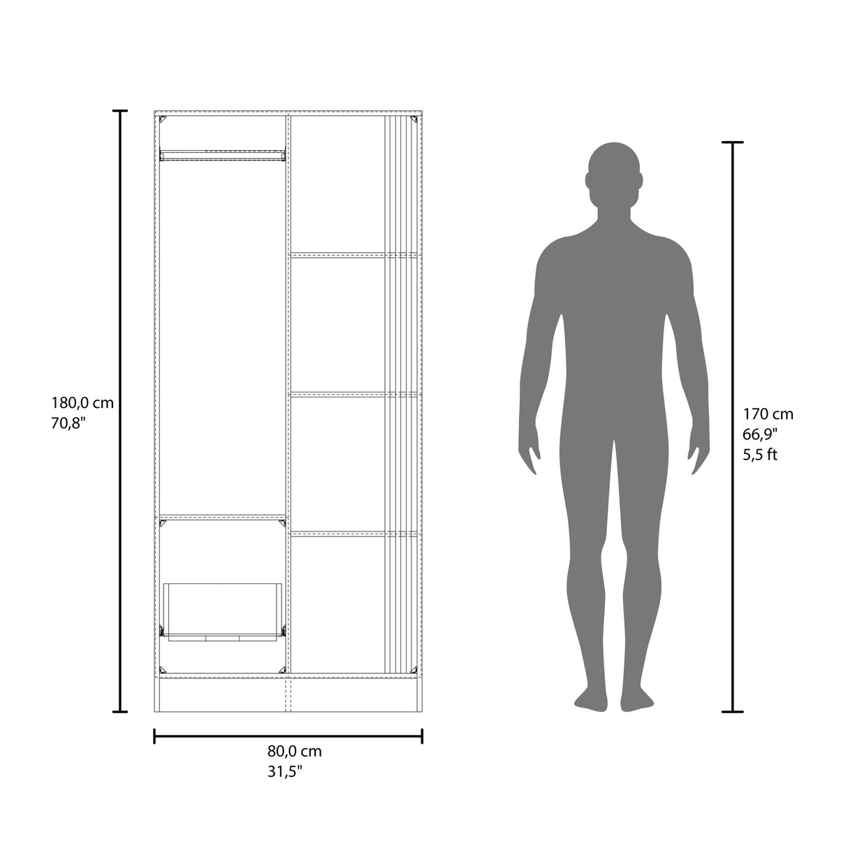 Closet Vance Blanco y Fresno Europeo 80x180cm Con Un Cajón y Una Puerta - CLOSETS | Bylmo