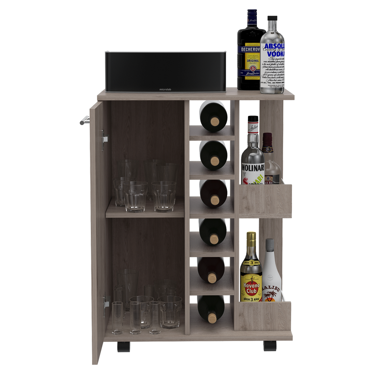 Bar Carro Cart Ceniza 60x82.1cm Con Seis Portabotellas - BARES | Bylmo