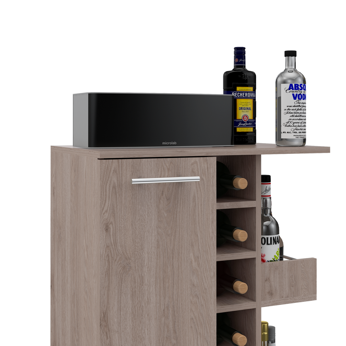 Bar Carro Cart Ceniza 60x82.1cm Con Seis Portabotellas - BARES | Bylmo