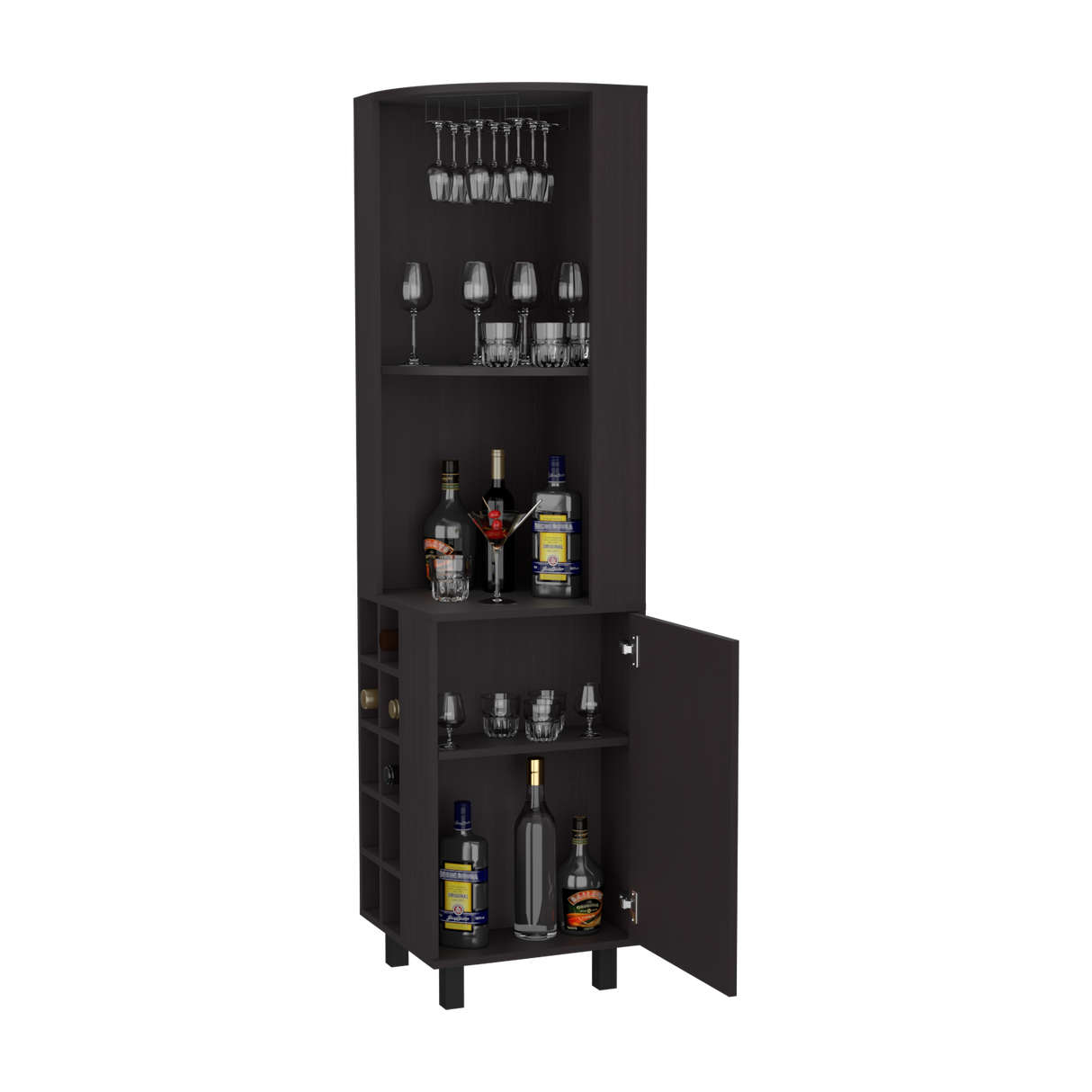 Bar Esquinero Kaia Plus Fresno Europeo y Wengue 45x180cm Con Diez Portabotellas - BARES | Bylmo