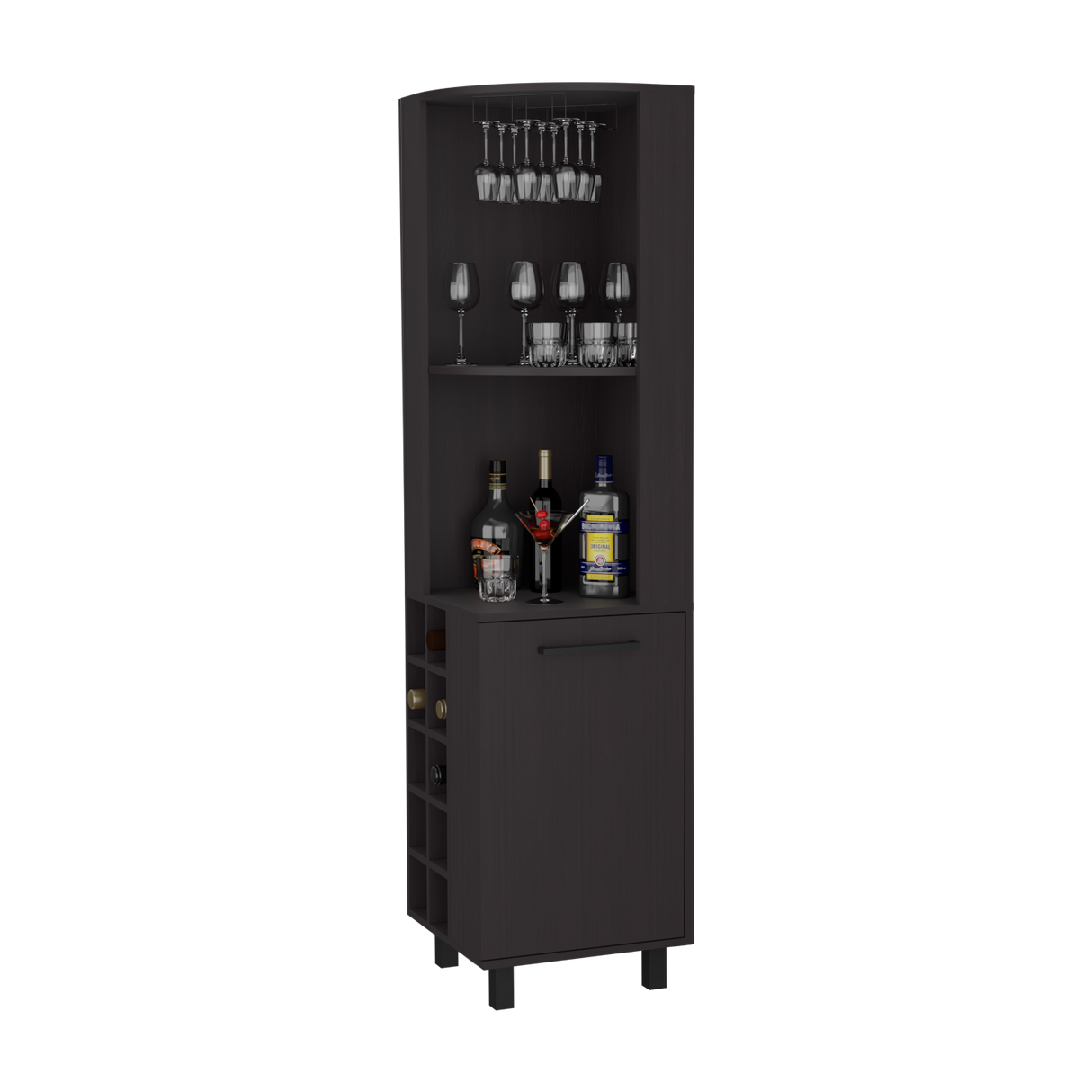 Bar Esquinero Kaia Plus Fresno Europeo y Wengue 45x180cm Con Diez Portabotellas - BARES | Bylmo