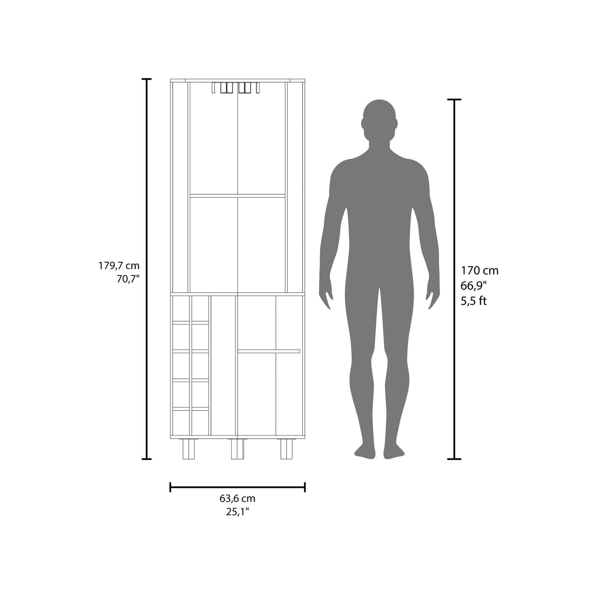 Bar Esquinero Kaia Plus Fresno Europeo y Wengue 45x180cm Con Diez Portabotellas - BARES | Bylmo