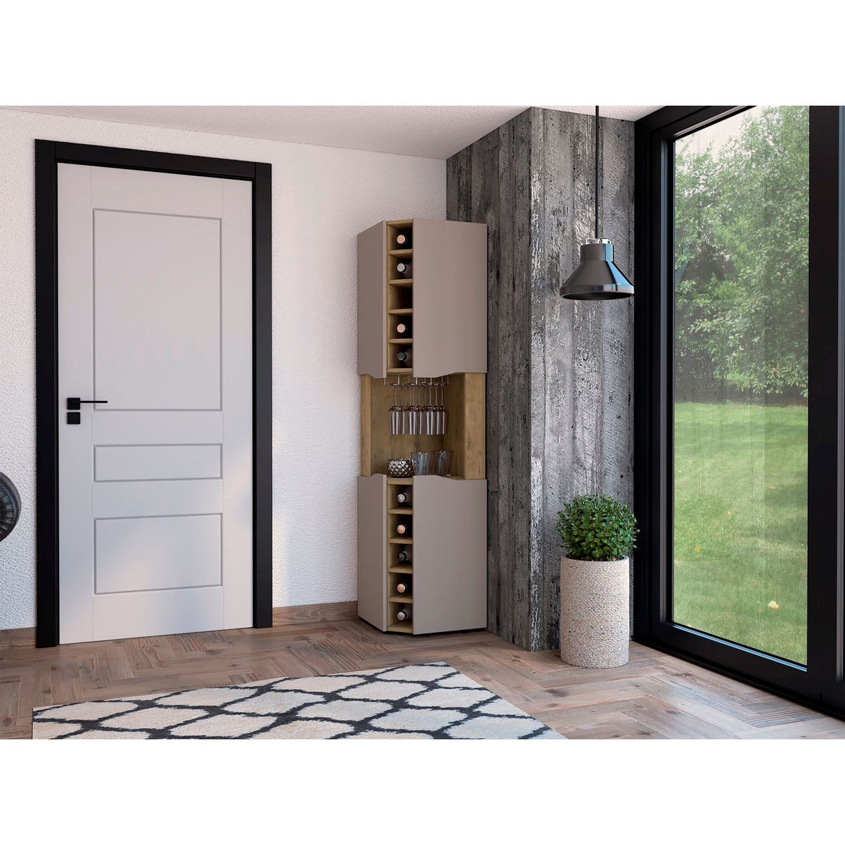 Bar Esquinero Obregon Macadamia y Taupe 45x180cm Con Diez Portabotellas - BARES | Bylmo