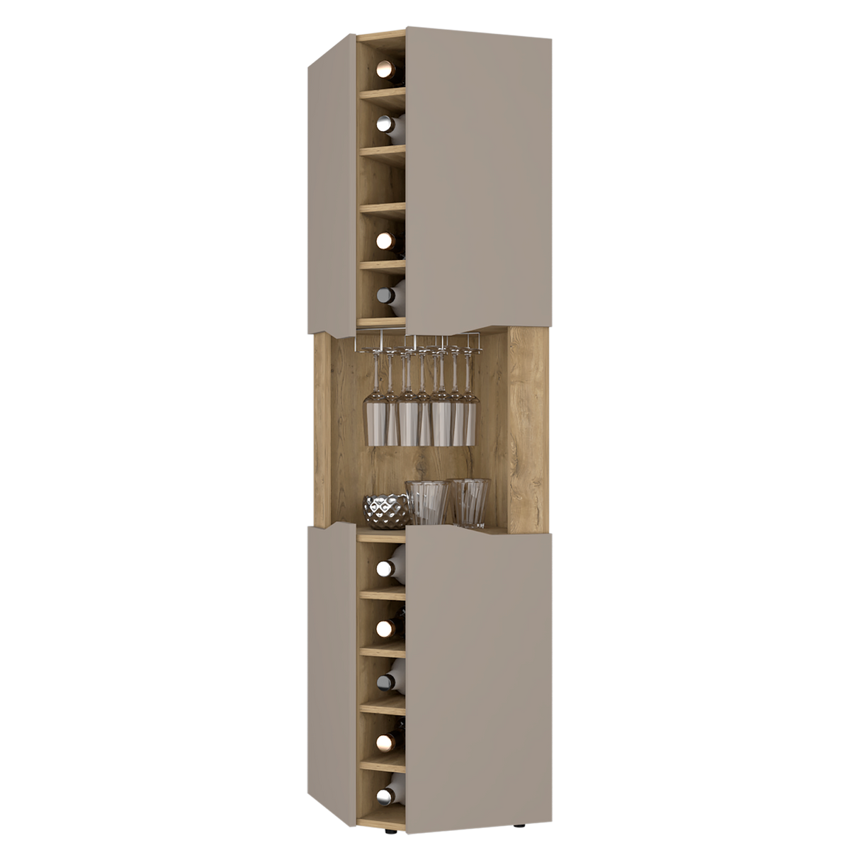 Bar Esquinero Obregon Macadamia y Taupe 45x180cm Con Diez Portabotellas - BARES | Bylmo