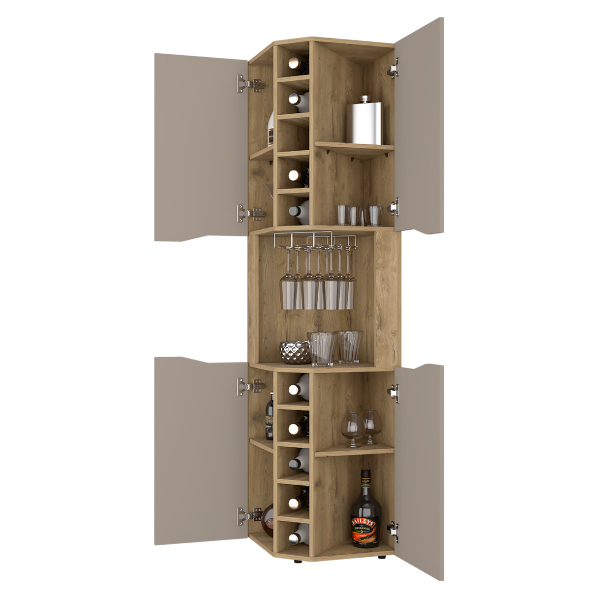 Bar Esquinero Obregon Macadamia y Taupe 45x180cm Con Diez Portabotellas - BARES | Bylmo