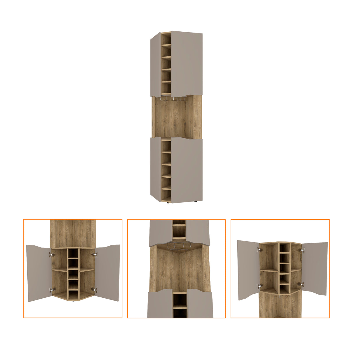 Bar Esquinero Obregon Macadamia y Taupe 45x180cm Con Diez Portabotellas - BARES | Bylmo