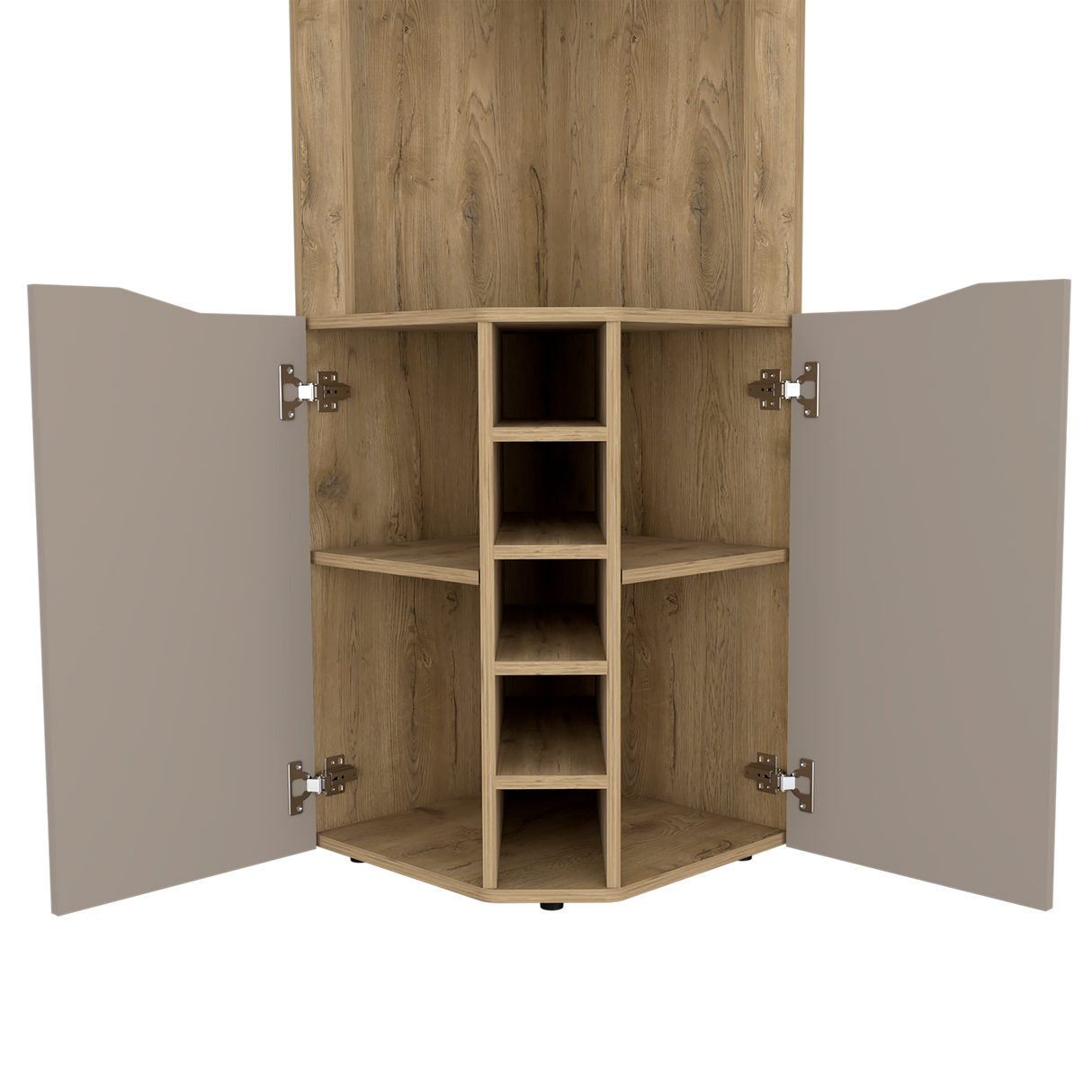 Bar Esquinero Obregon Macadamia y Taupe 45x180cm Con Diez Portabotellas - BARES | Bylmo