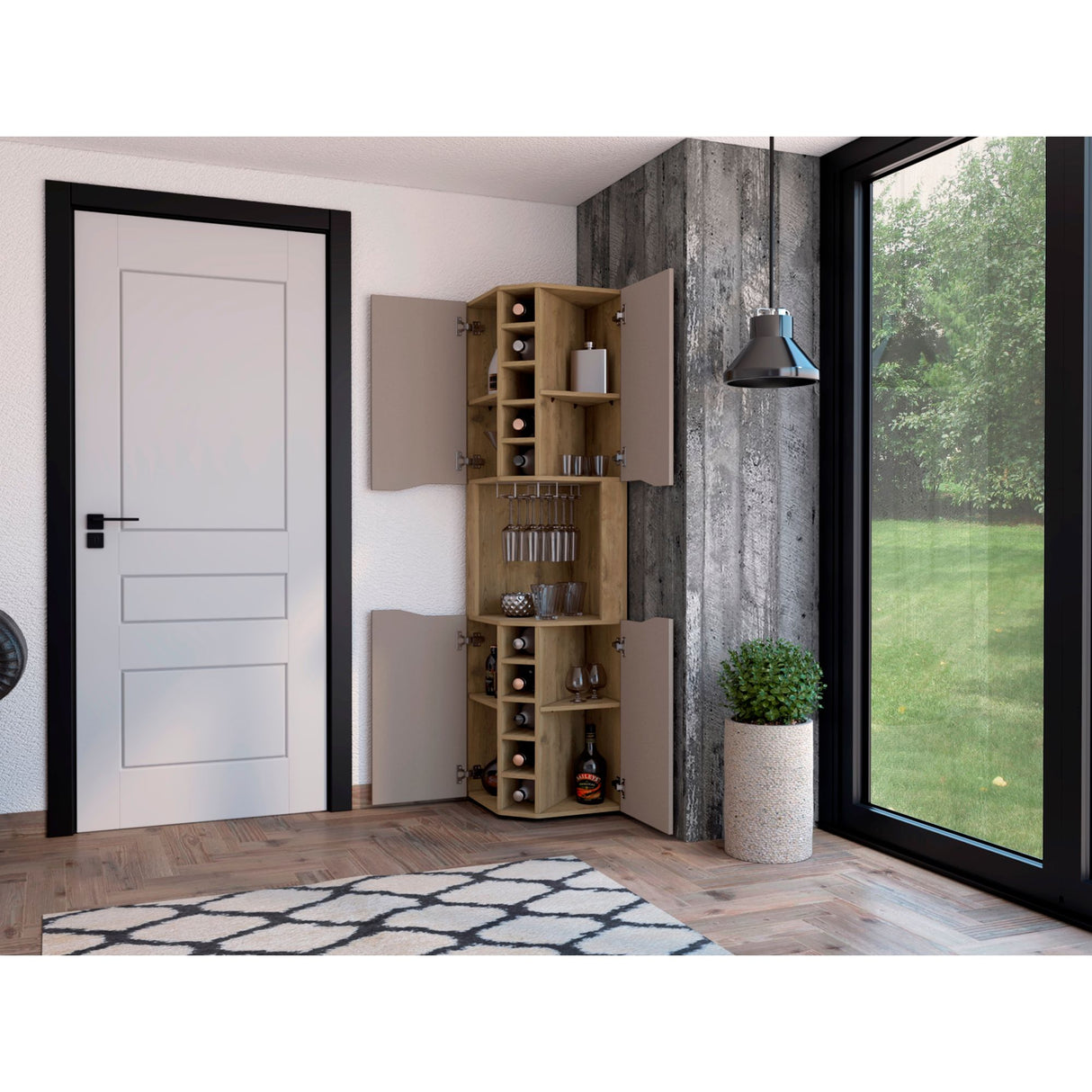 Bar Esquinero Obregon Macadamia y Taupe 45x180cm Con Diez Portabotellas - BARES | Bylmo