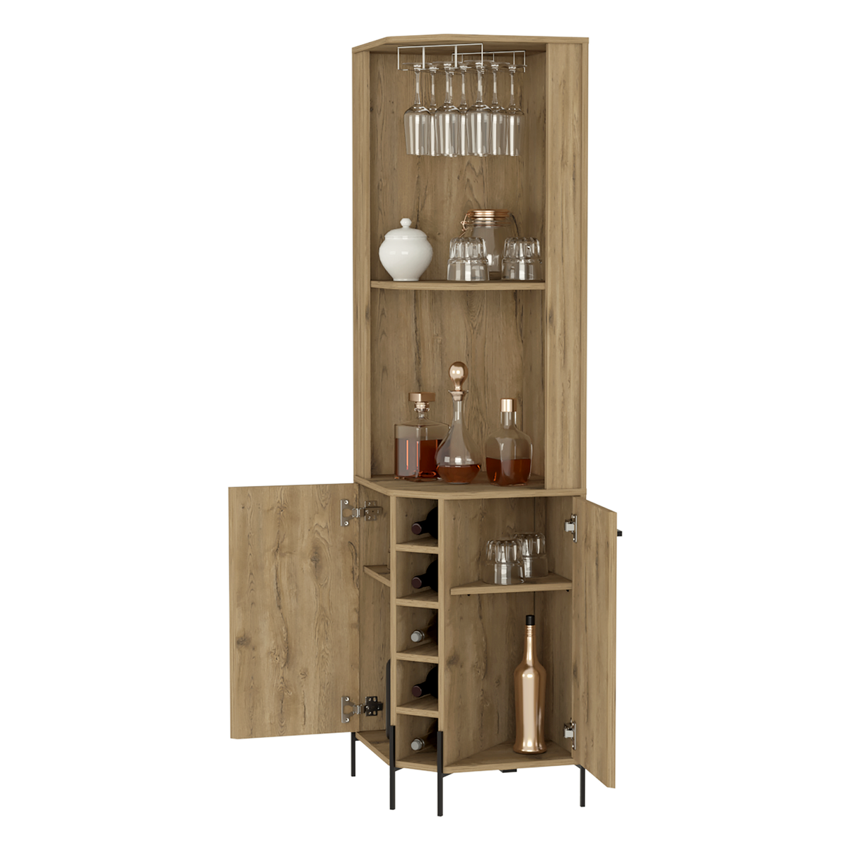 Bar Esquinero Shanghai Macadamia 45x180cm Con Cinco Portabotellas - BARES | Bylmo