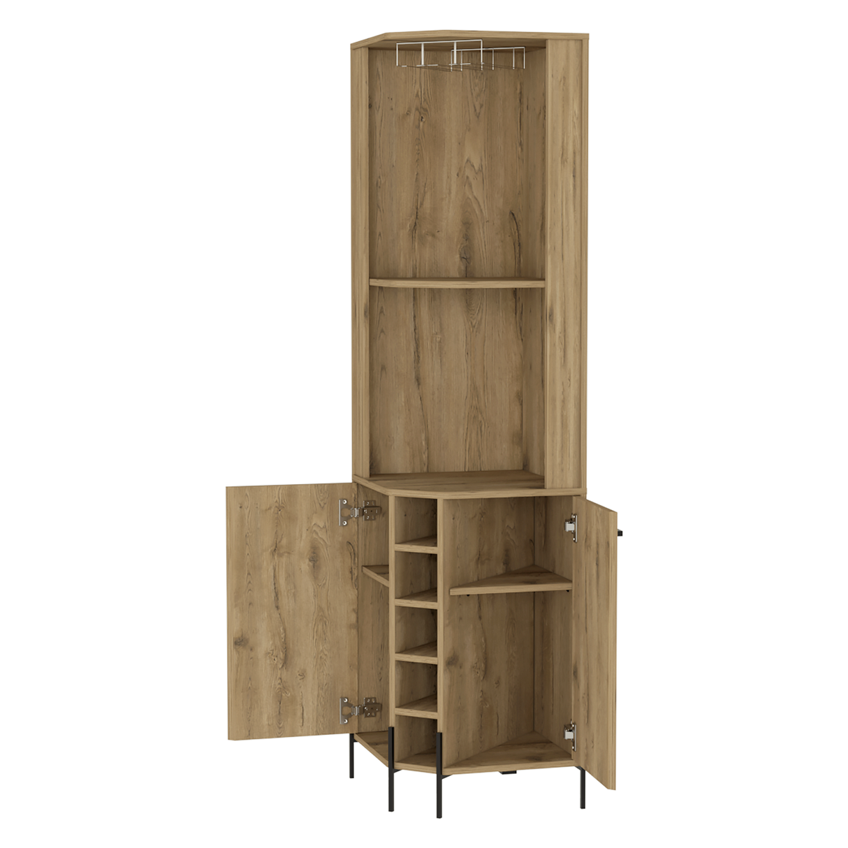 Bar Esquinero Shanghai Macadamia 45x180cm Con Cinco Portabotellas - BARES | Bylmo