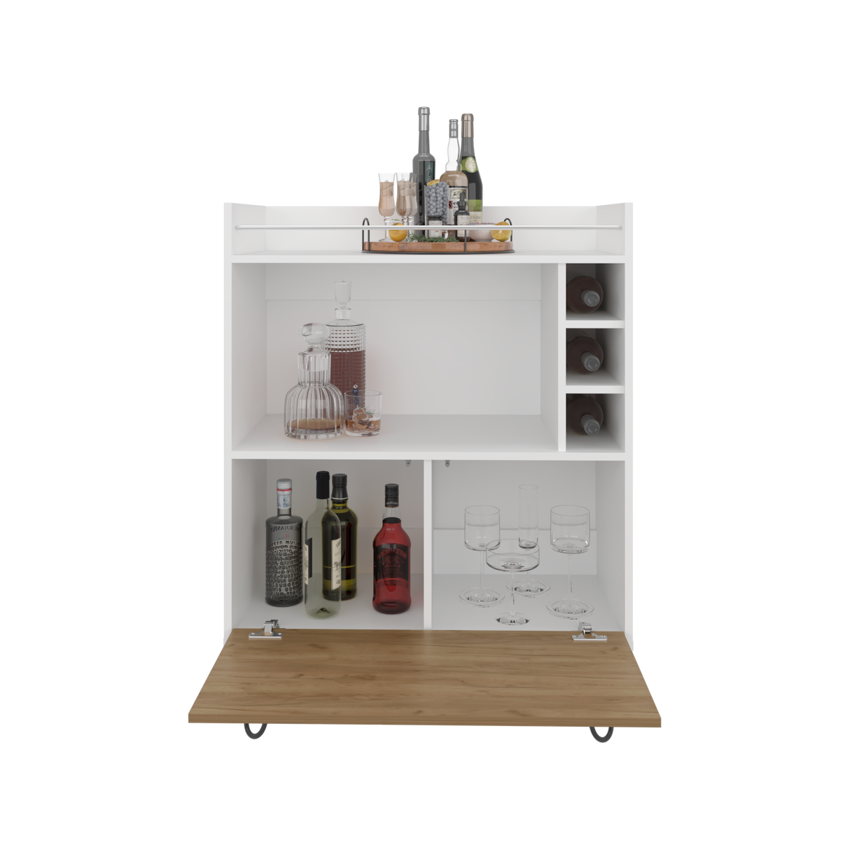 Bar Tori Blanco y Fresno Europeo 80x107cm Con Tres Portabotellas - BARES | Bylmo